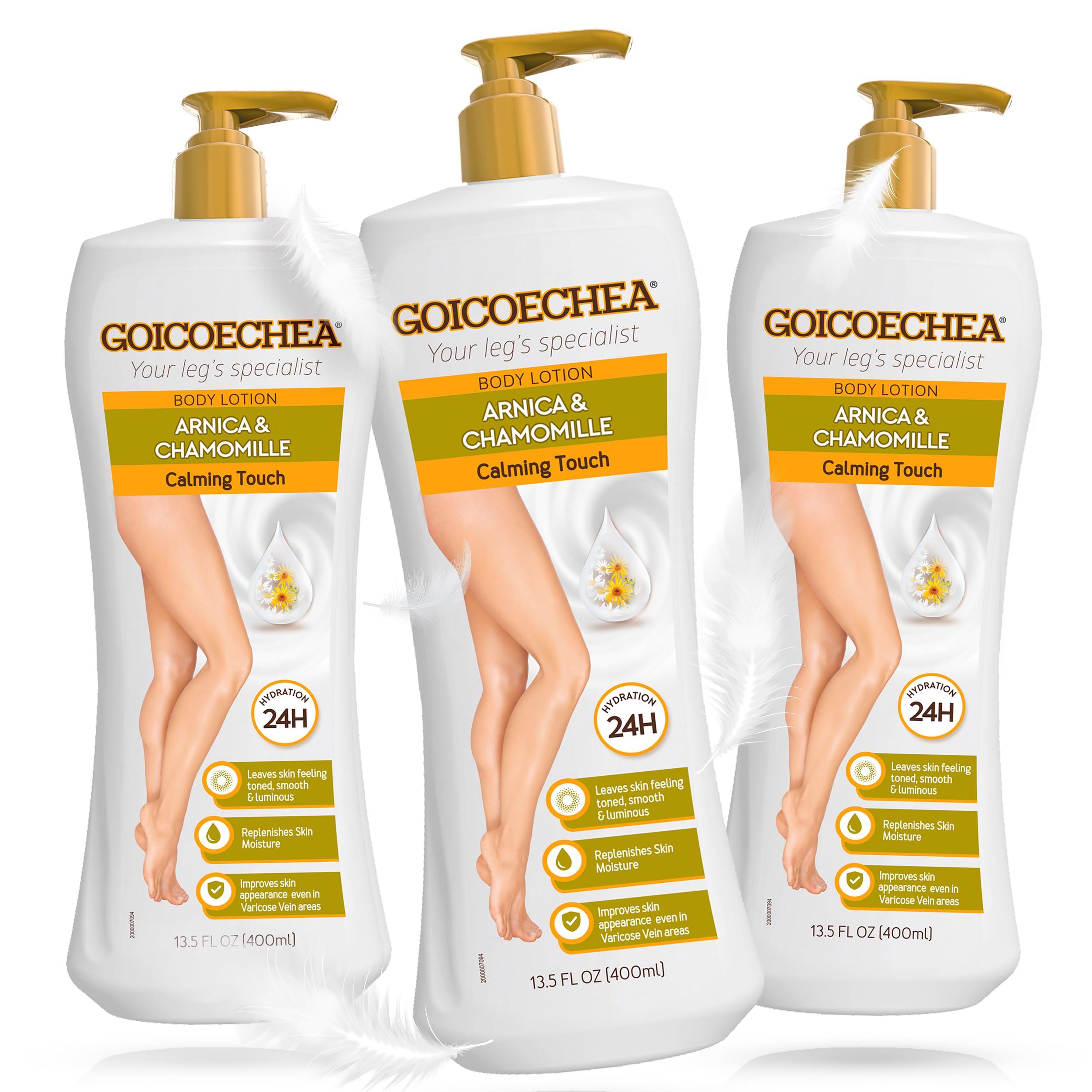 Goicoechea Arnica & Chamomile, Varicose Veins Cream, 13.5 Oz, 3-Pack | Improves Appearance of Varicose Veins, Body Lotion, Soothes Tired Legs, Hydrates & Refreshes Skin, Non-Greasy Daily Formula