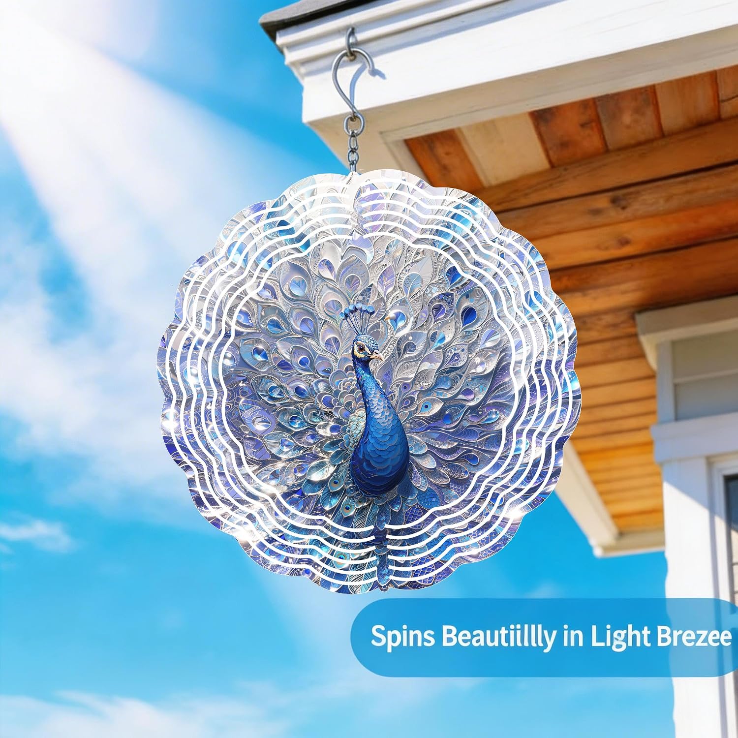 Peacock Wind Spinner Outdoor Blue Bird Hanging Wind Sculpture 10 Inch Metal Wind Spinner for Garden Decor Patio Yard Porch Balcony Gifts for Women Mom