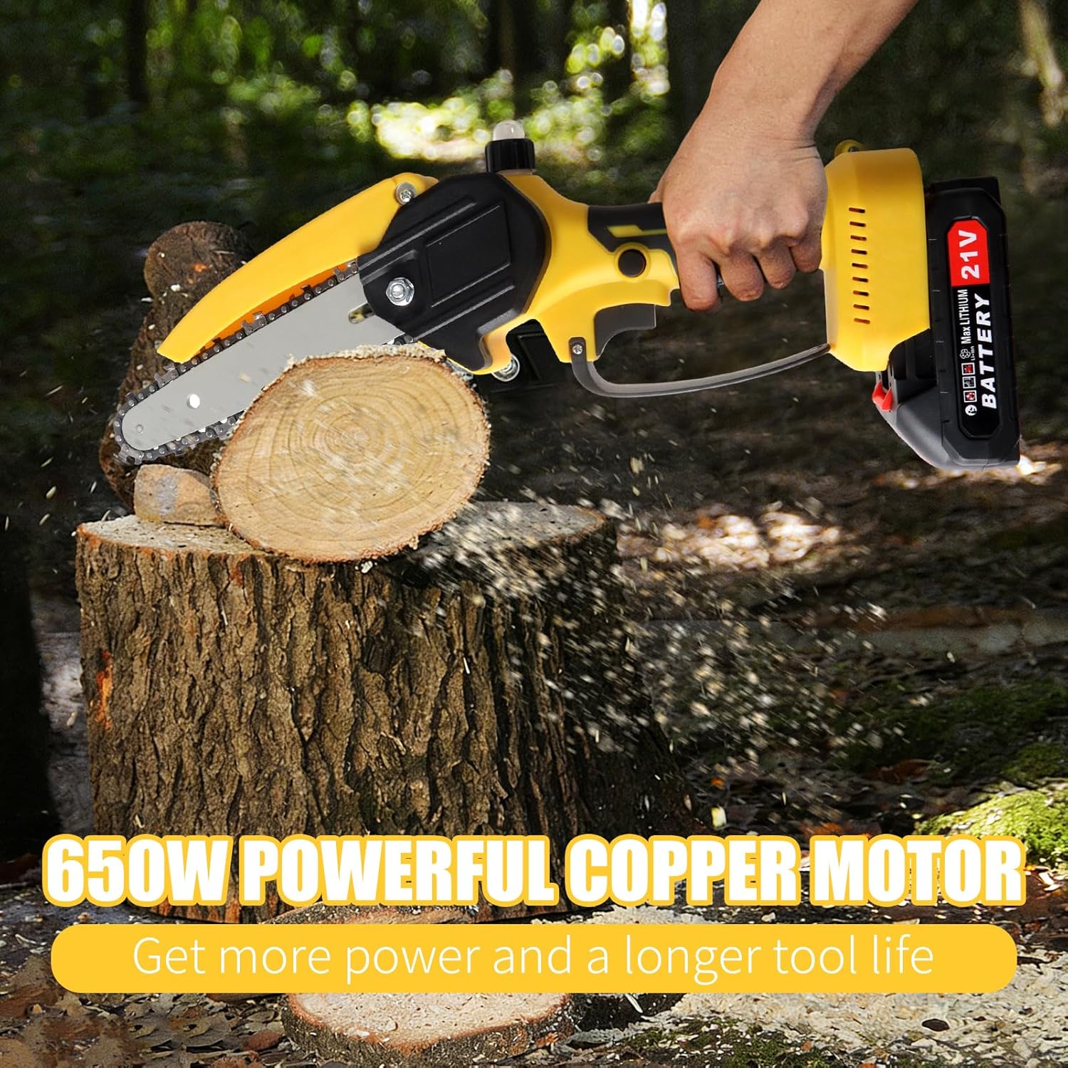 Cordless Pole Saw Electric Tree Trimmer, 2-in-1 Polesaw & Mini Chainsaw with Extension, Includes 2x21V Batteries & Complete Kit for Pruning & Limbing