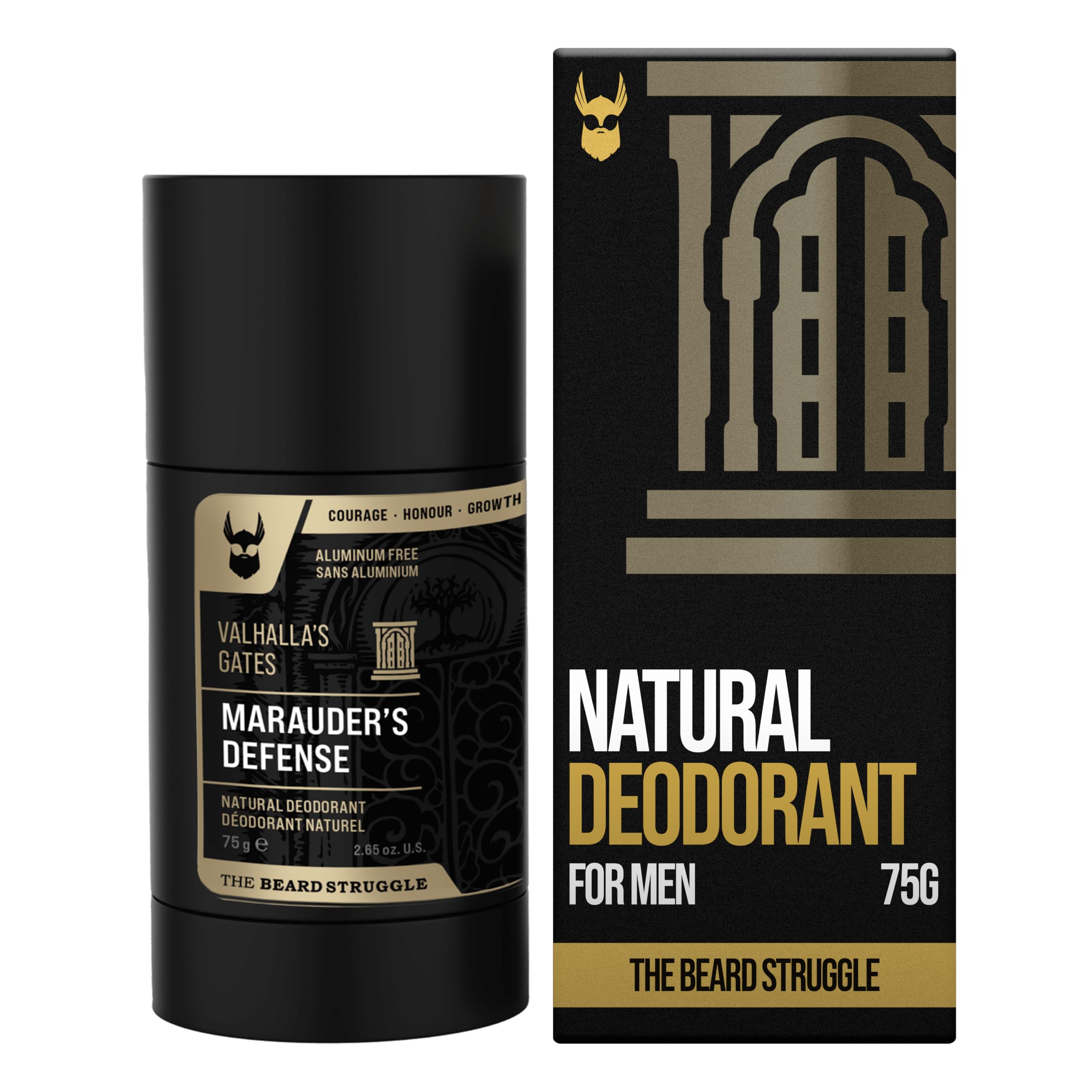 The Beard Struggle Natural Deodorant - Marauder’s Defense - 100% Natural Charcoal Infused Deodorant Men Aluminum Free - Gold Collection, Valhalla's