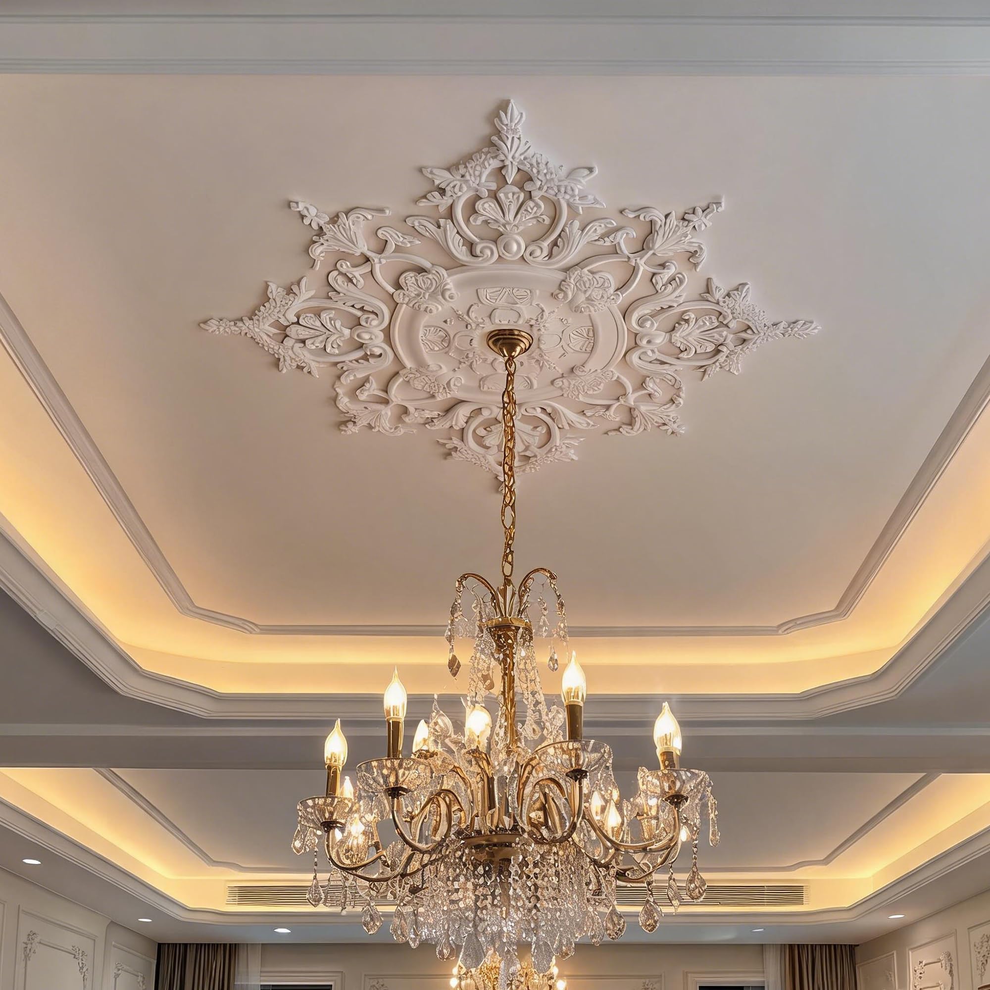 Rosone Lampadario Soffitto Bianco Polistirolo Decorativo