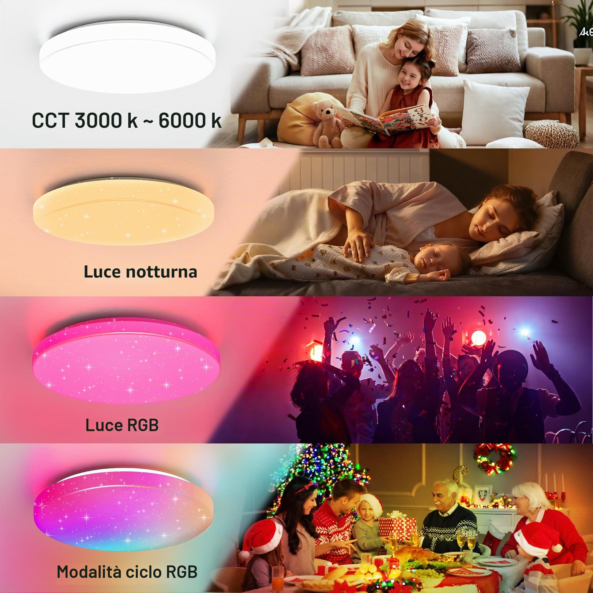 24W Plafoniera Smart LED Ø30CM 2400LM RGB WiFi con App Controllabile Tramite App Compatibile Alexa e Google Assistant per il Soggiorno