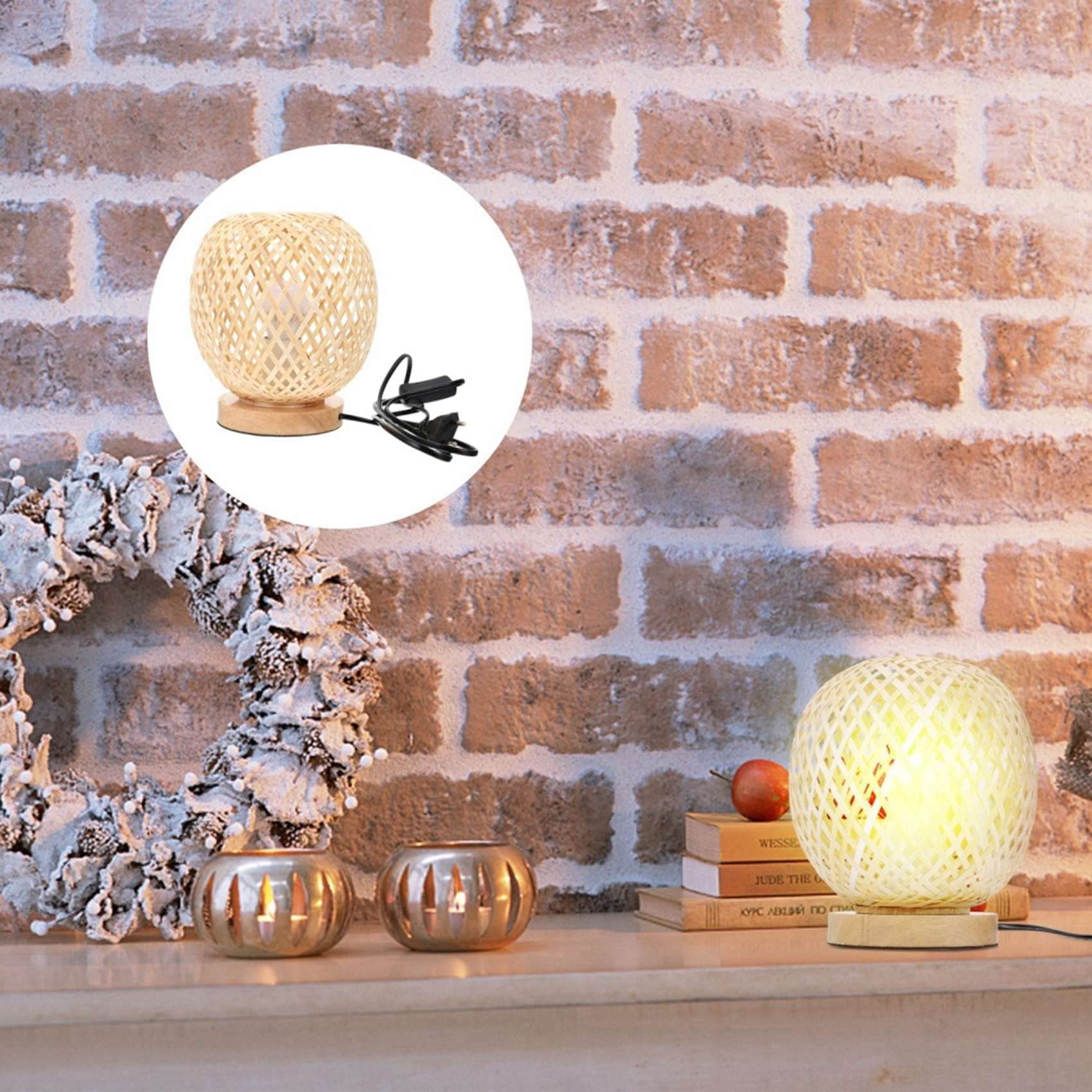 2X Lámpara de Mesa de Ratán de Bambú, Lámpara de Noche de Estilo Japonés, Lámpara de Escritorio, Decoración Diy para Dormitorio, Enchufe Europeo