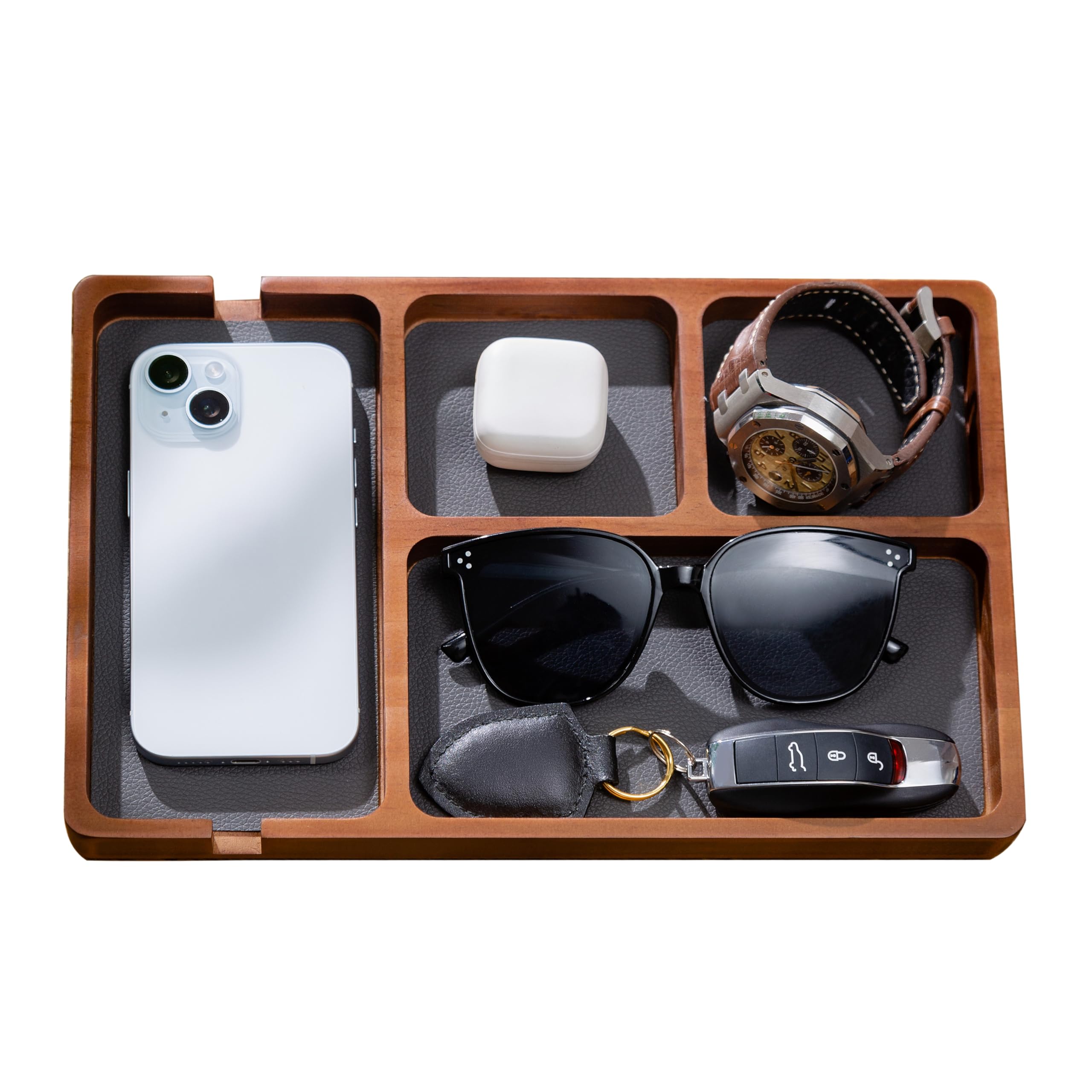 Amazon.com: Shinpuru Wooden Valet Tray with Leather Inlay