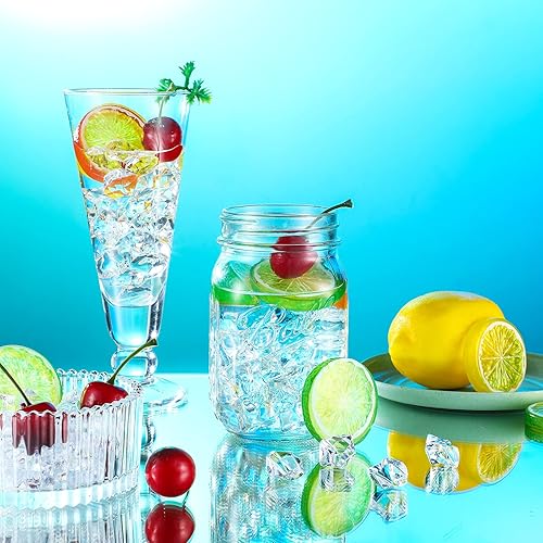 Miniatura 4 de Juego de 130 cubitos de hielo de rodajas de limón, 20 rodajas de limón de simulación, 100 cubitos de hielo acrílicos, 10 cerezas artificiales para