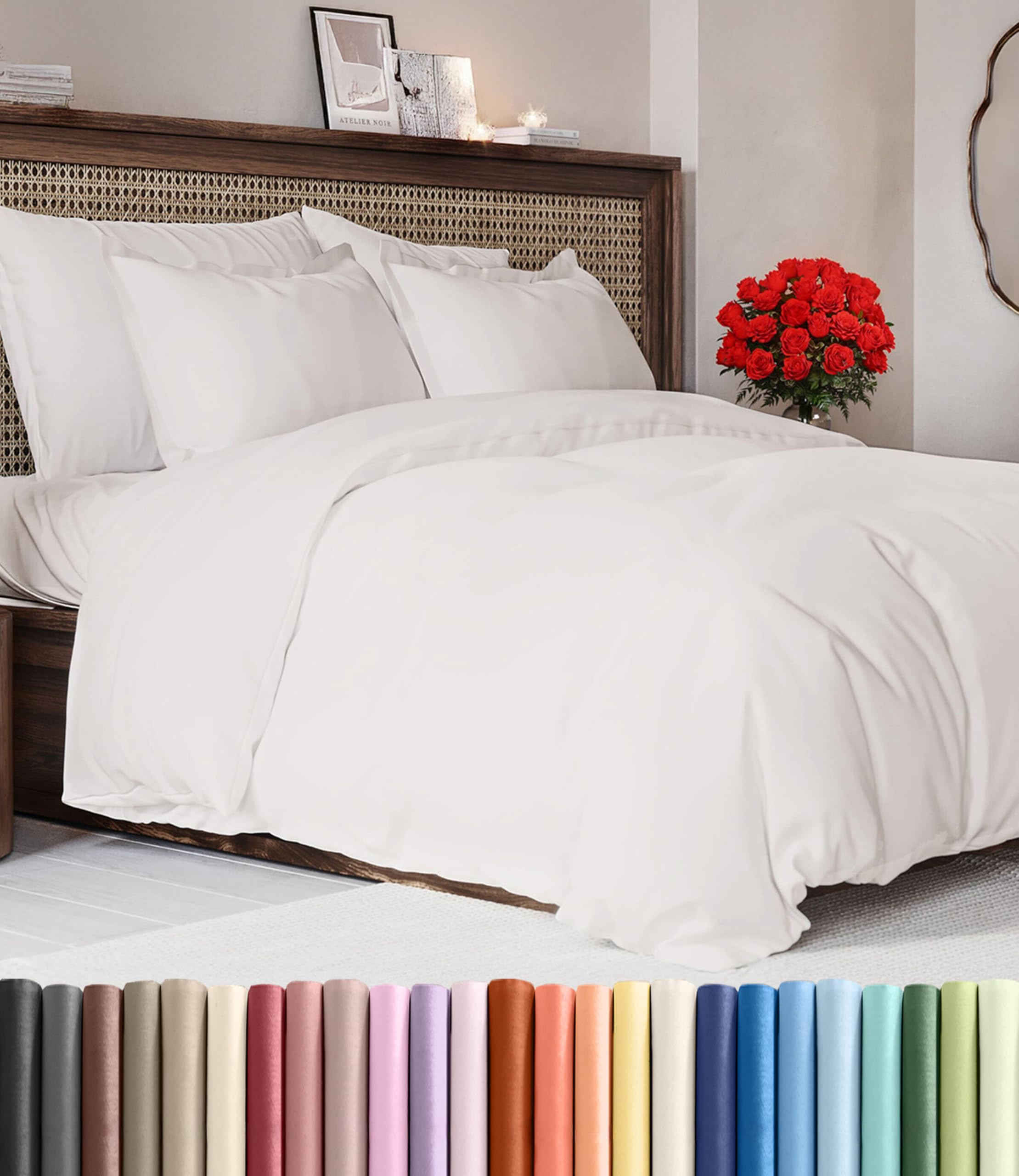 Duvet Cover Full Size - 3 Piece with Zipper Closure - Antique White