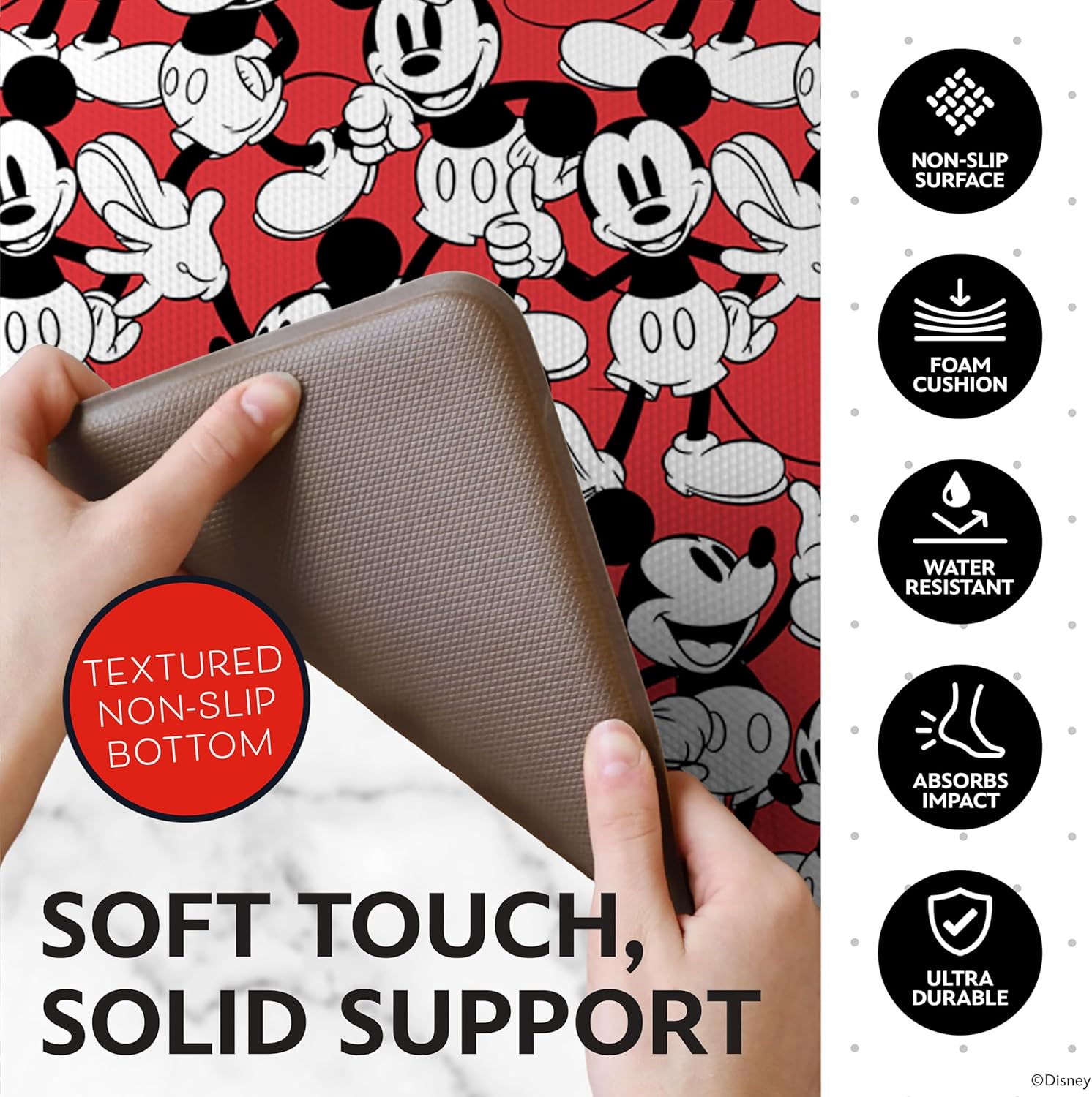 Disney Anti-Fatigue Kitchen Mats for Floor – Cushioned Kitchen Floor Mats with Non-Slip Backing – Water Resistant, Easy-to-Clean PVC Foam Mat – Mickey, Minnie, Stitch & Winnie the Pooh Designs