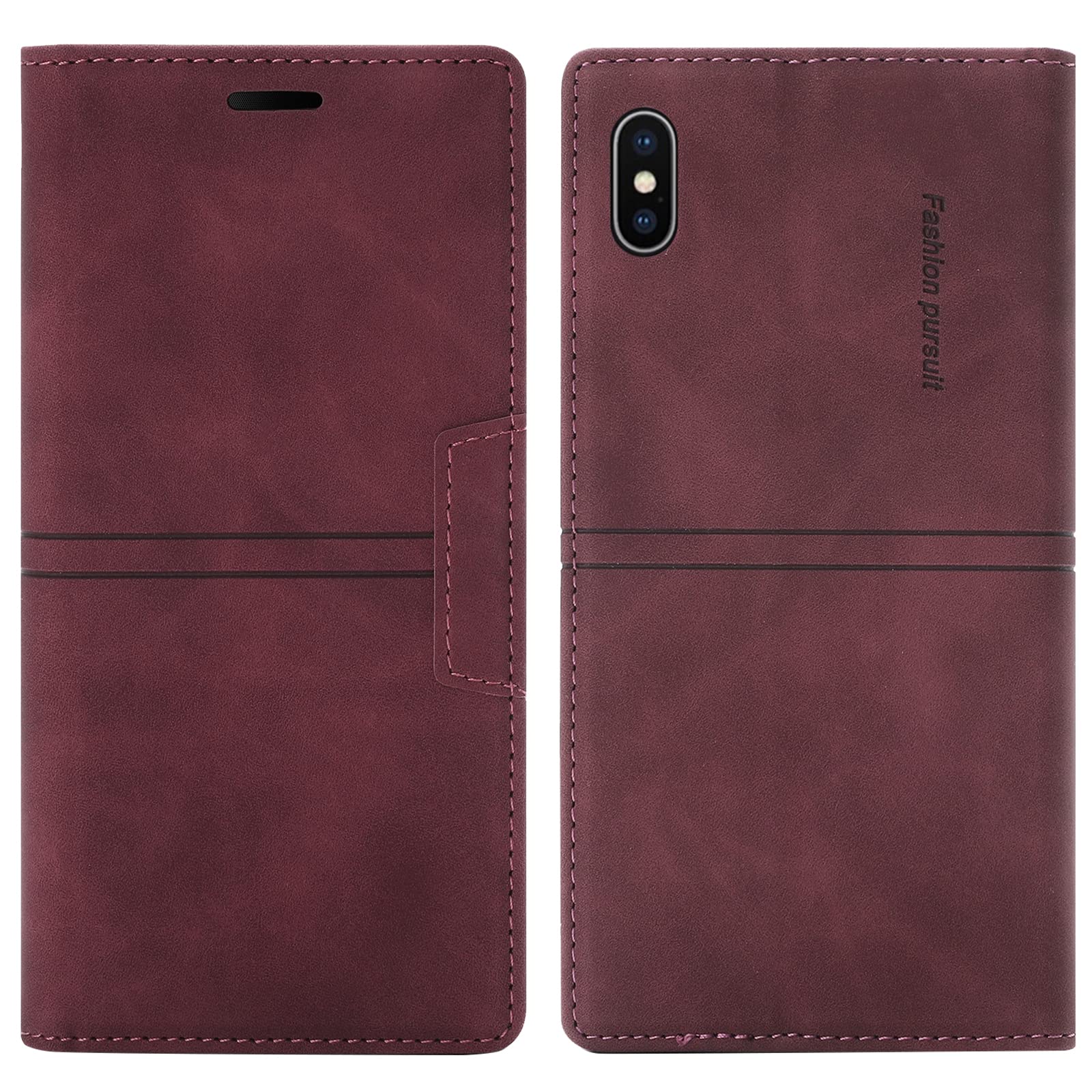 Compatible With iPhone XS/X Case, PU Leather Book Wallet Case with Card Holder ShockProof Magnetic Cover Kickstand Folio Flip Case for Girls Women for iPhone XS/iPhone X (5.8 Inch) (Red)