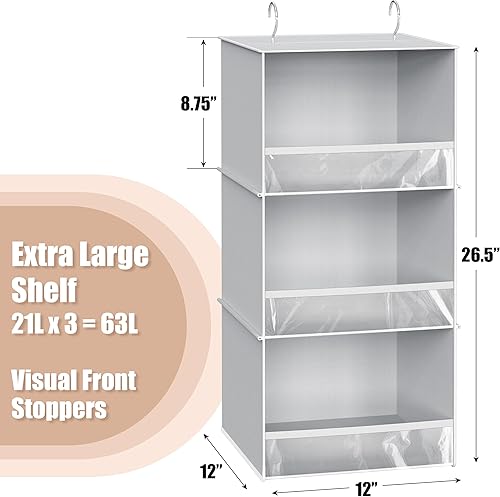 Miniatura 8 de Simple Houseware Organizador de armario colgante de 3 estantes con tapón frontal, rosa