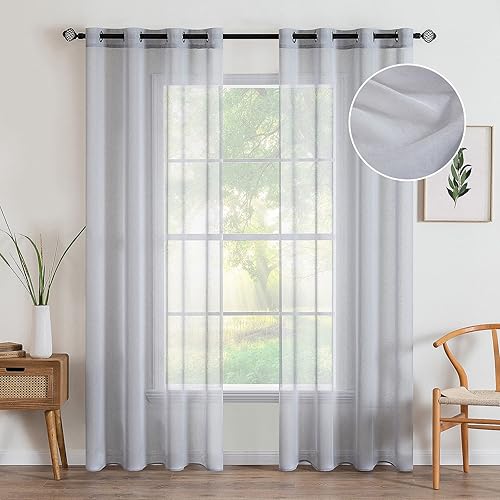 MIULEE - Cortinas transparentes para ventana (2 paneles). Cortinas elegantes., Poliéster & Mezcla de poliéster, gris