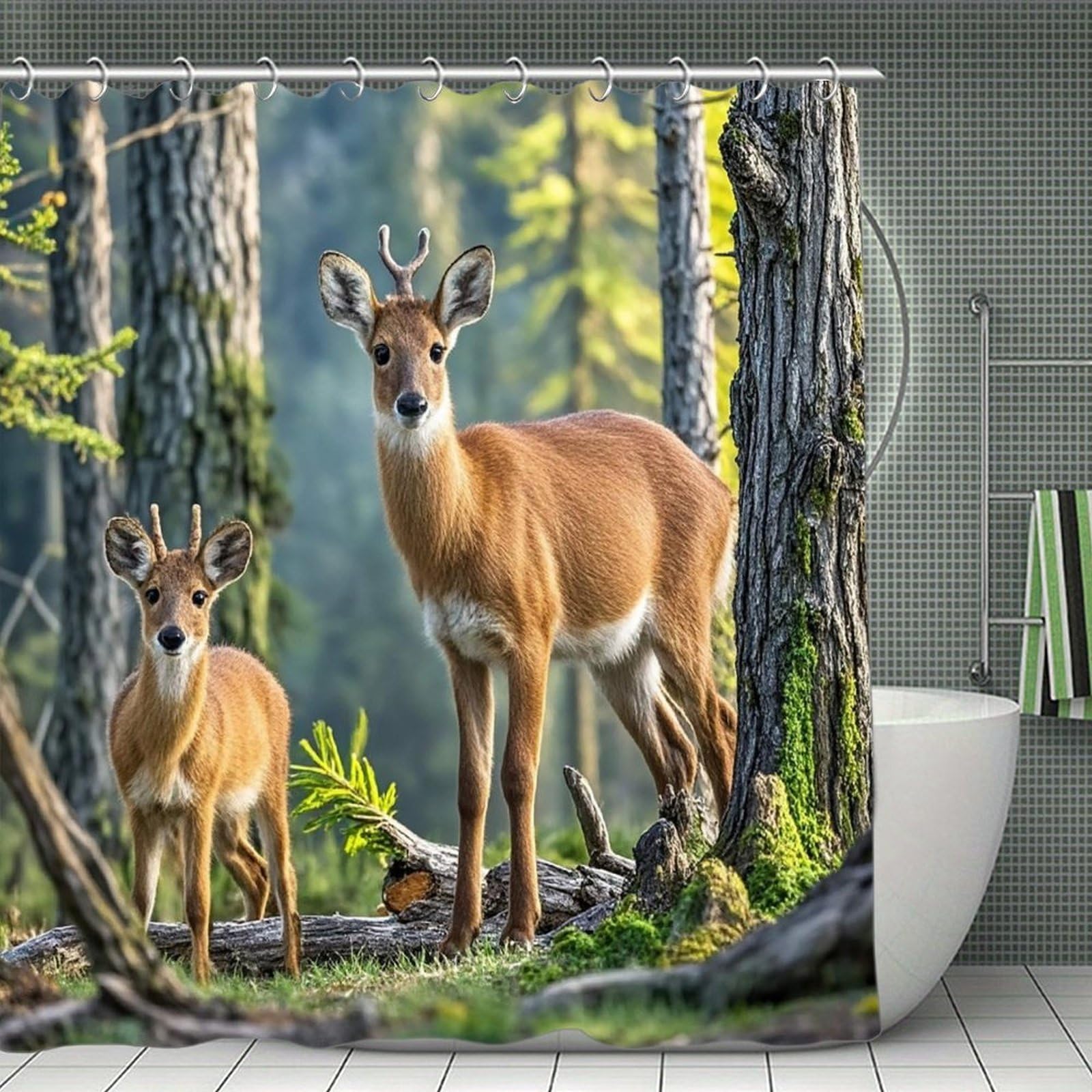 FekiLoot Animals and Woodland Shower Curtain with Hooks Modern Farmhouse Bathroom Curtain Waterproof Cloth Bath Curtains Cute Washable Blackout Privacy Curtains for Bathroom Bathtub 70.8"x70.8"