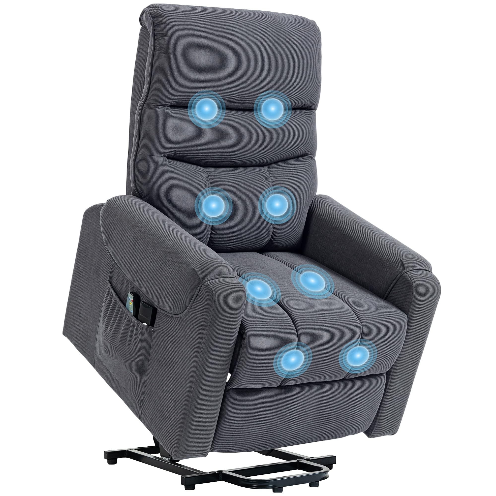 HOMCOM Sillón Relax Reclinable Eléctrico Levanta Personas, 8 Puntos de Masaje, 2 Controles Remotos, Gris