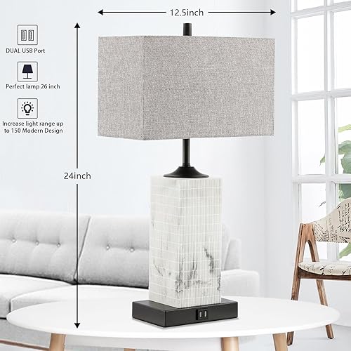 Miniatura 5 de Juego de 2 lámparas de mesa para sala de estar, modernas lámparas de noche con puertos USB duales para mesita de noche de dormitorio, lámparas de