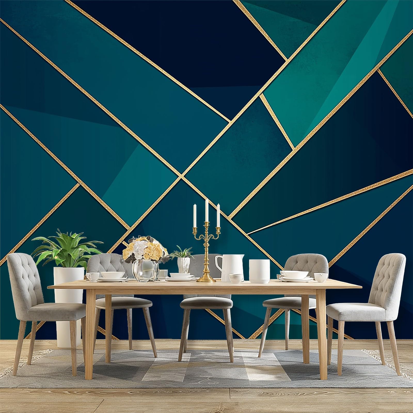 Tapeta abstrakcyjna i elegancka geometria 400 x 280 cm, plakat ze zdjęciami tapeta dekoracja ścienna salon sypialnia pokój dziecięcy, ciemnobłękitny granatowy