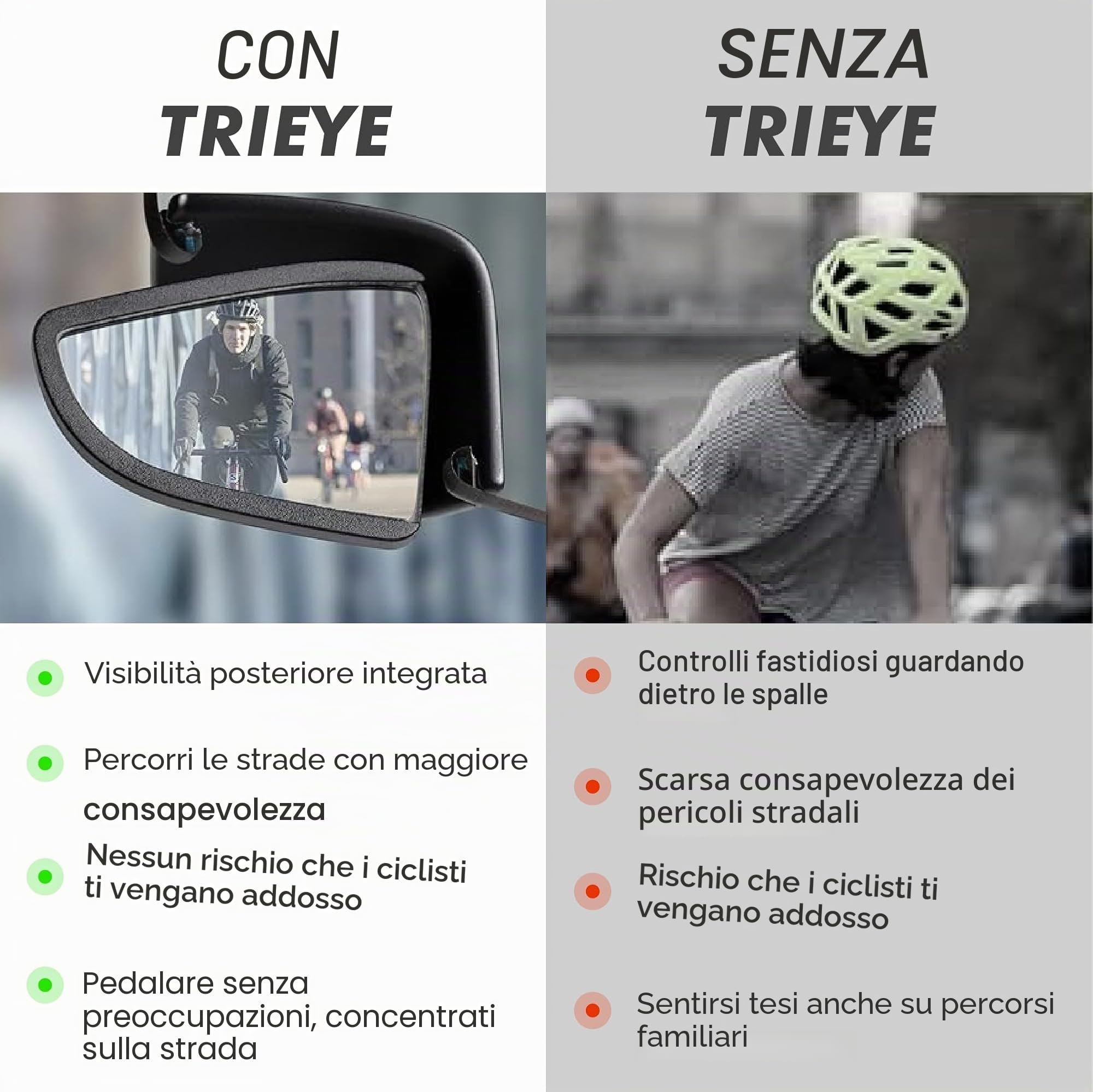 TriEye Occhiali da ciclismo da uomo e da donna con specchietto retrovisore – fotocromatici UV400 – Occhiali sportivi antivento per bici da corsa e mountain bike