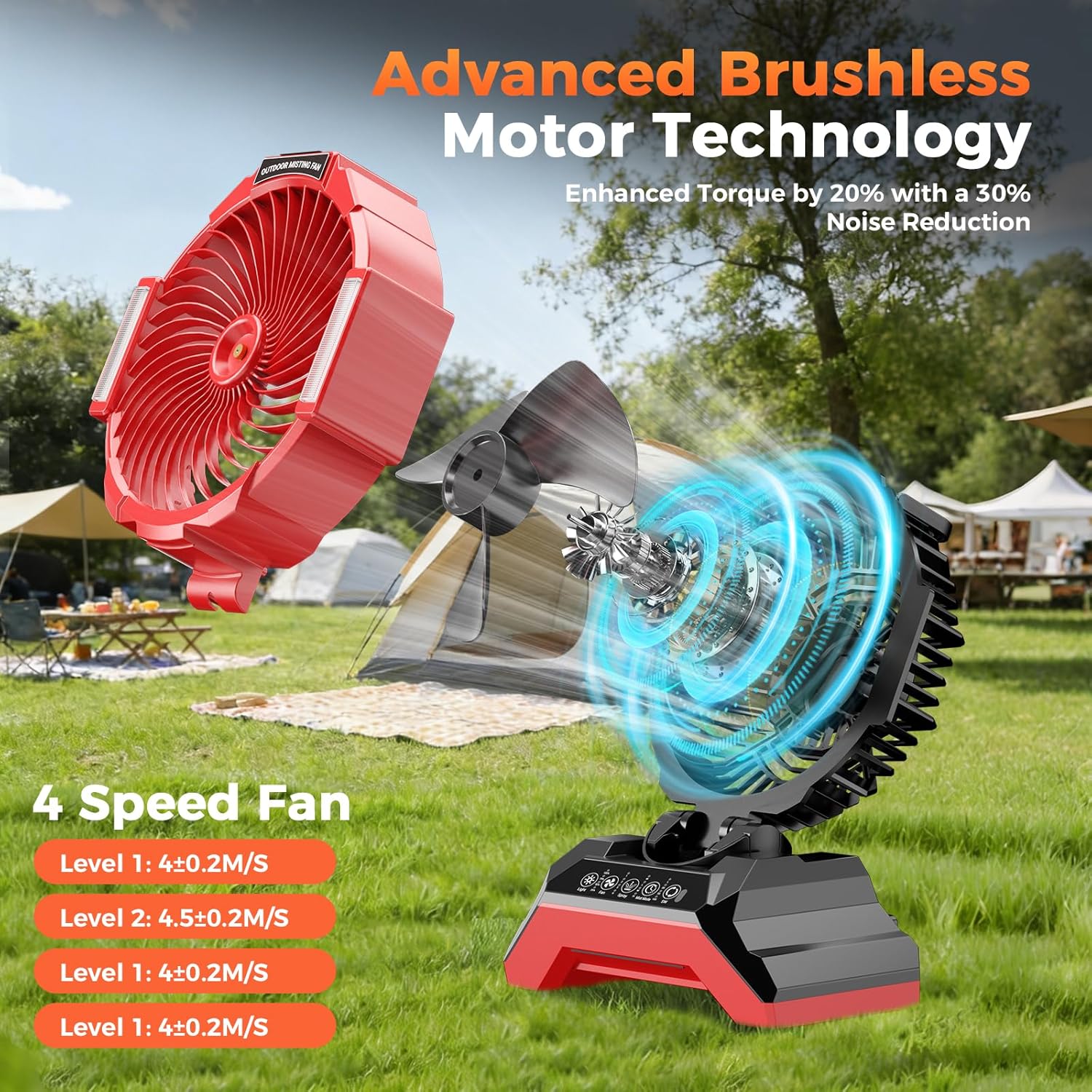 Portable Misting Fan with Wheels, 2-in-1 Rolling Mist Fan with Large Water Tank, 30000mAh Rechargeable Battery Operated Cooling Station with Remote for Golf Cart, Patio, Camping, Outside & Travel