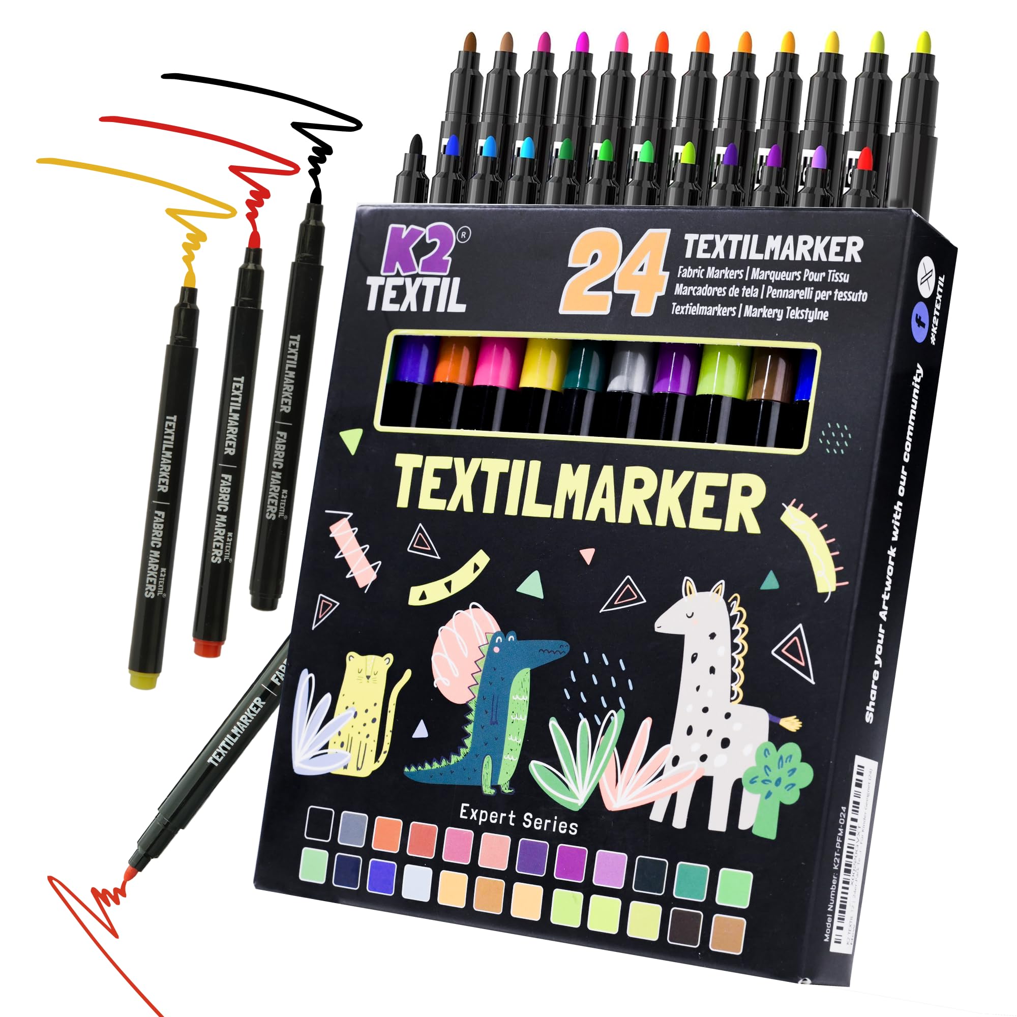24 Textilstifte Waschmaschinenfest - Permanente Stoffmarker Für T-Shirts & Textilien