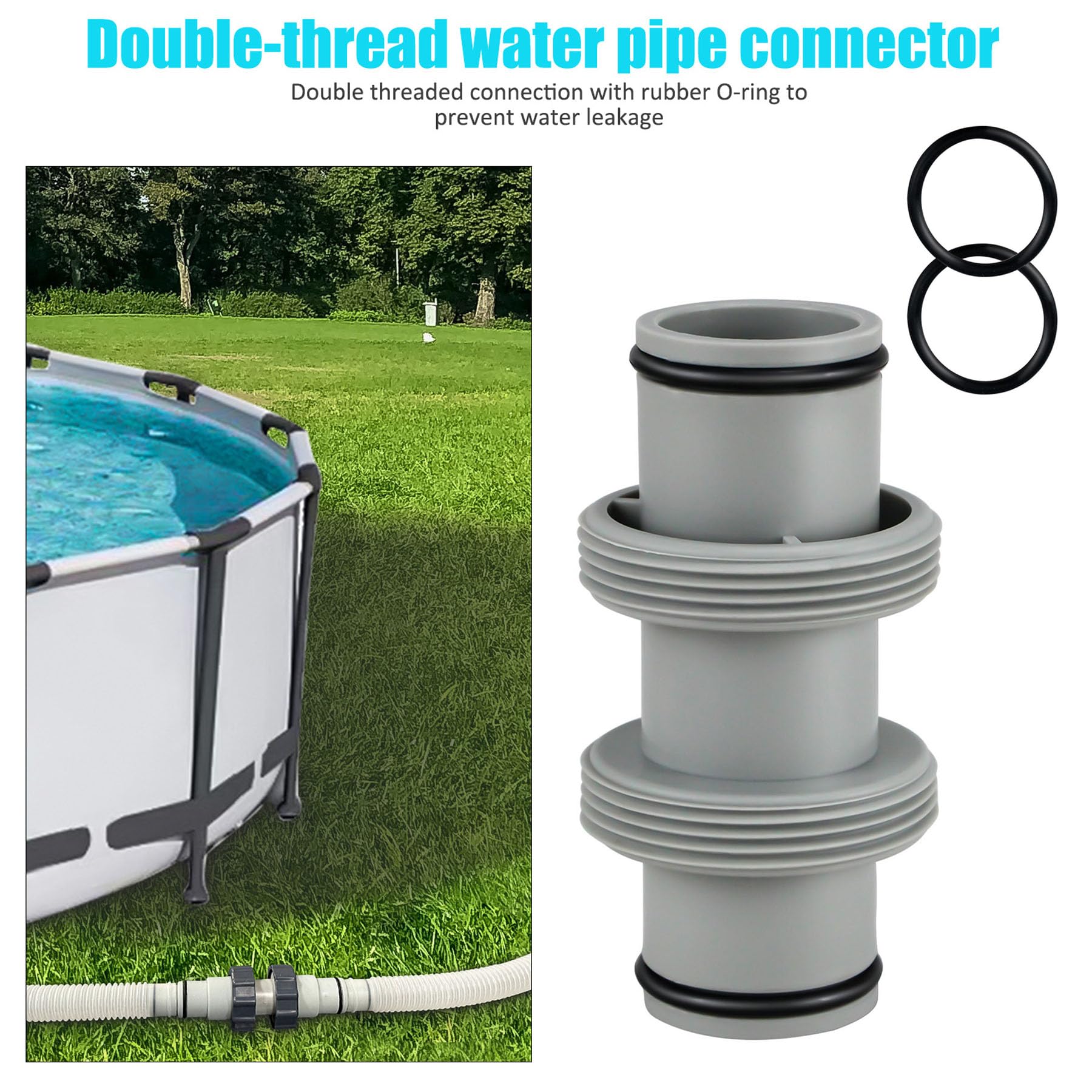 Lot de 2 raccords de tuyau de piscine 38 mm, raccord de tuyau de piscine 38 mm, adaptateur pour tuyau de piscine Intex Bestway Coleman, kit de raccordement de piscine 38 mm, rallonge