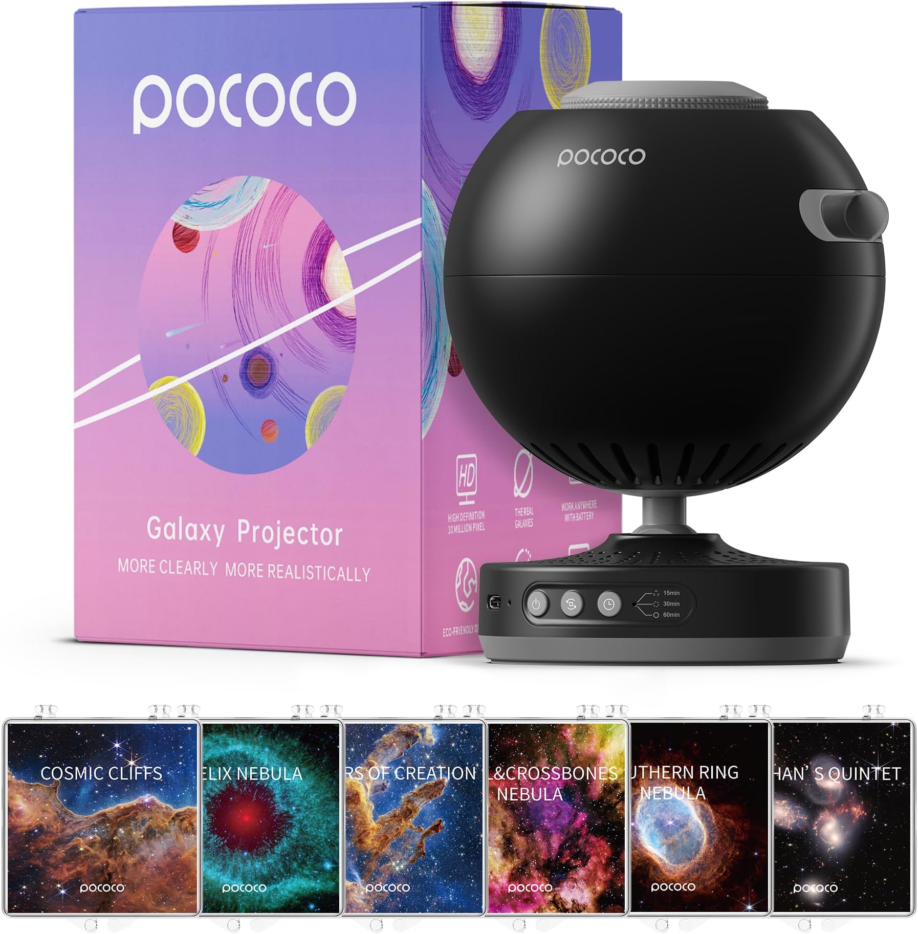 POCOCO Galaxy Projector + Fixed Star and Nebula Discs (6 Pieces)