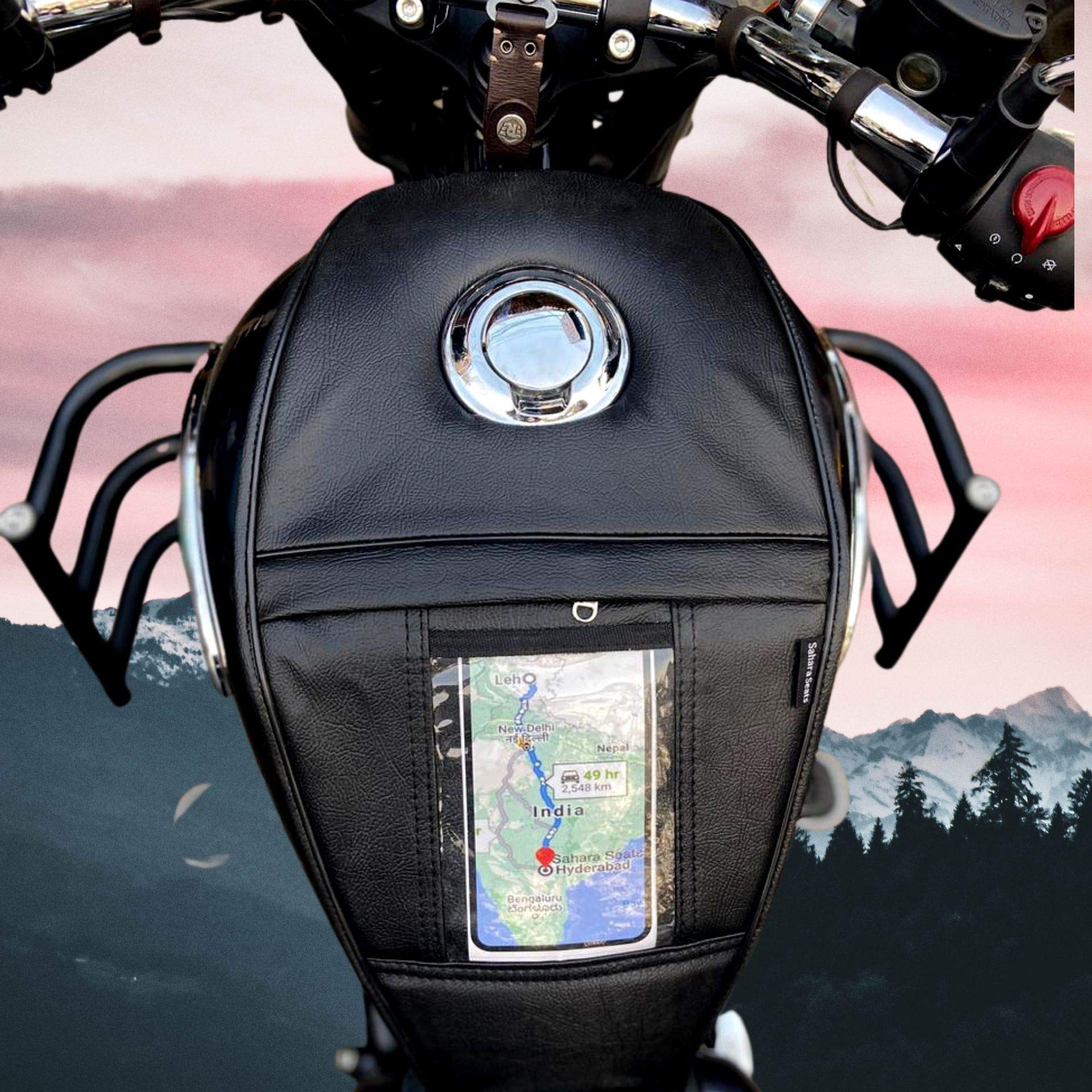 Sahara Seats Meteor 350 Fireball/Stellar/Supernova Tank Cover (Black) (Single Zip Tank Cover) - Faux Leather-image-42