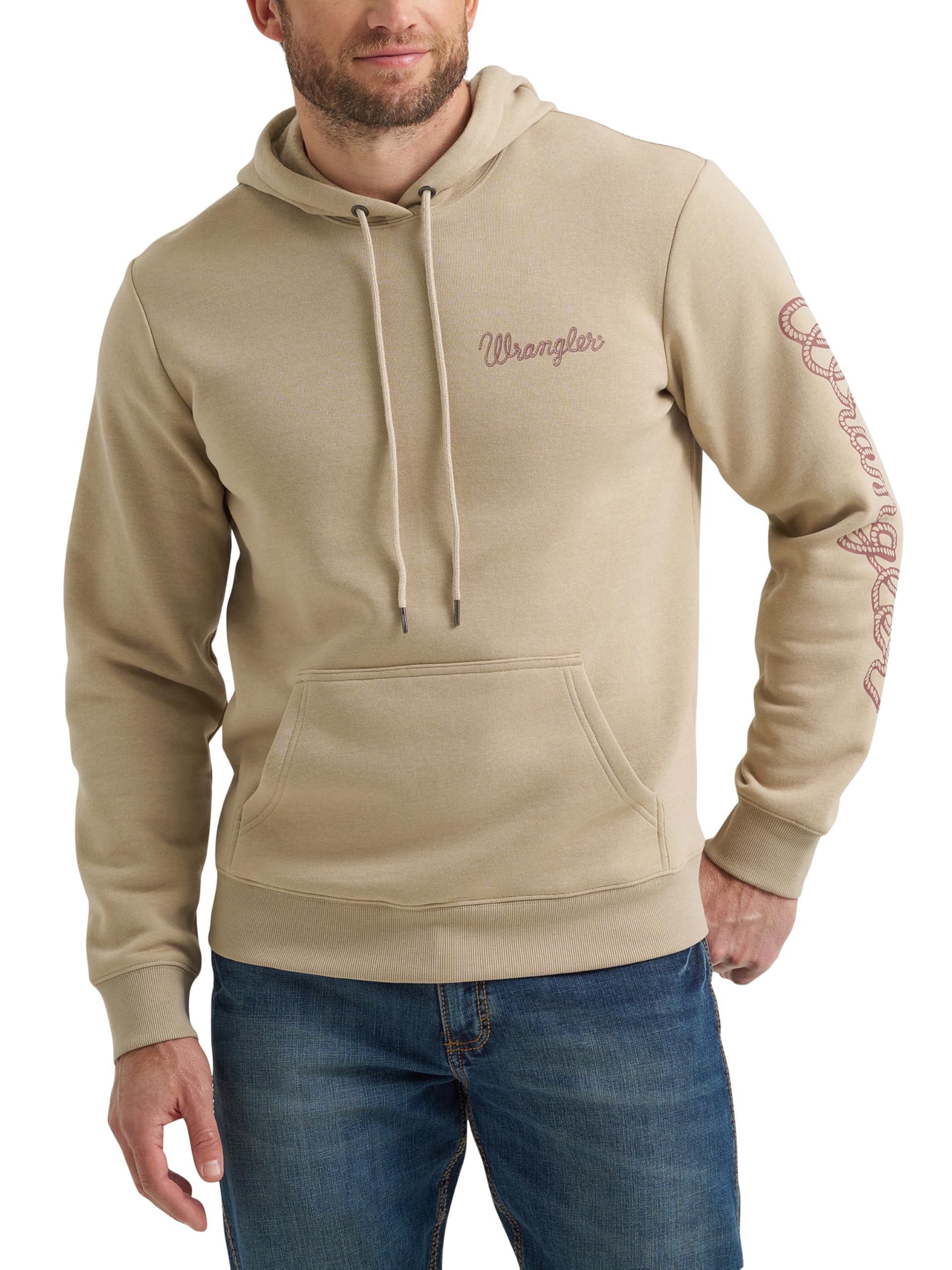 Wrangler Men's Blue Sleeve Logo Hoodie, Trench Coat, XXL