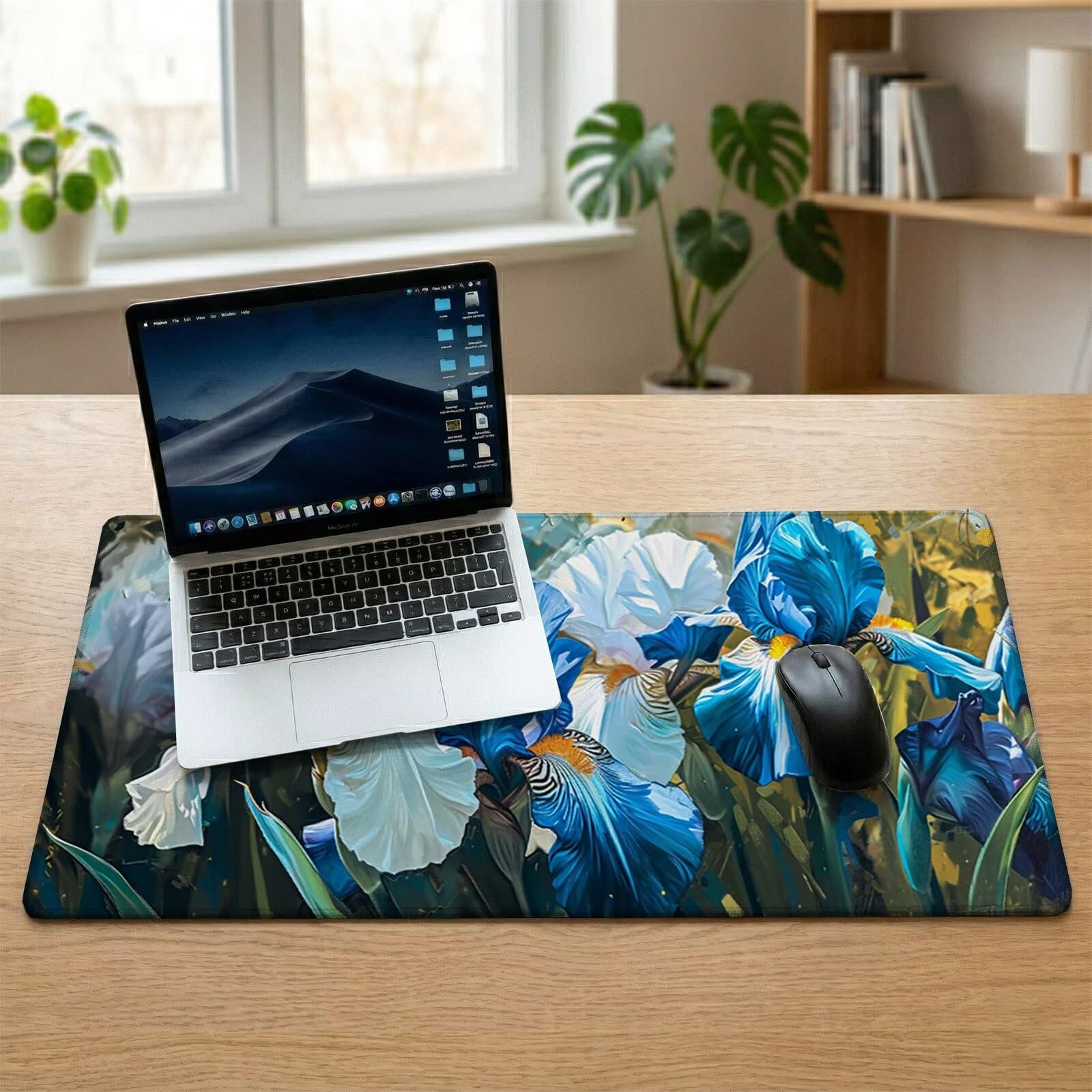 Sottomano Scrivania Grande 1200 x 600 x 3 mm Iris Tappetino Tastiera Computer con Base Antiscivolo e Bordi Cuciti, Protezione Impermeabile, per Lavoro, Casa e PC Gamer, Regali Uomini (Fiore) L-x8586