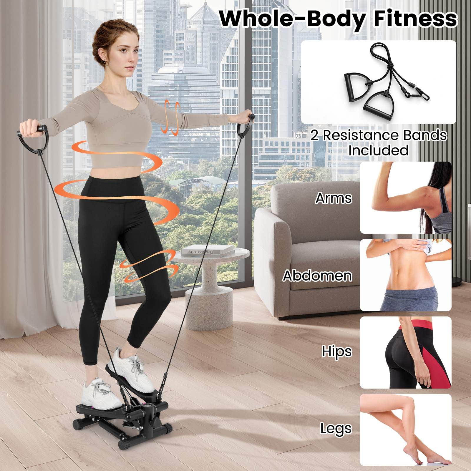 COSTWAY Mini-Stepper mit Widerstandbändern, Twist Stepper mit verstellbarem Widerstand & LCD Anzeige, Swing Stepper 100 kg belastbar, Fitnessgerät Home Trainer für Zuhause & Büro (Schwarz COSTWAY Mini-Stepper mit Widerstandbändern, Twist Stepper mit verstellbarem Widerstand & LCD Anzeige, Swing Stepper 100 kg belastbar, Fitnessgerät Home Trainer für Zuhause & Büro (Schwarz