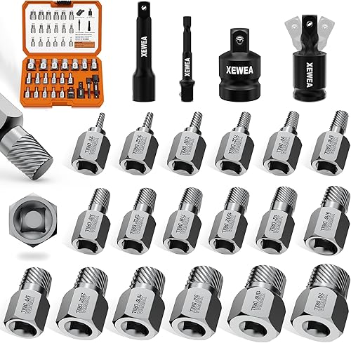 XEWEA Juego de 22 extractores de tornillos de accionamiento de 38 pulgadas, kit de extracción de pernos multilínea fácil de sacar para pernos rotos