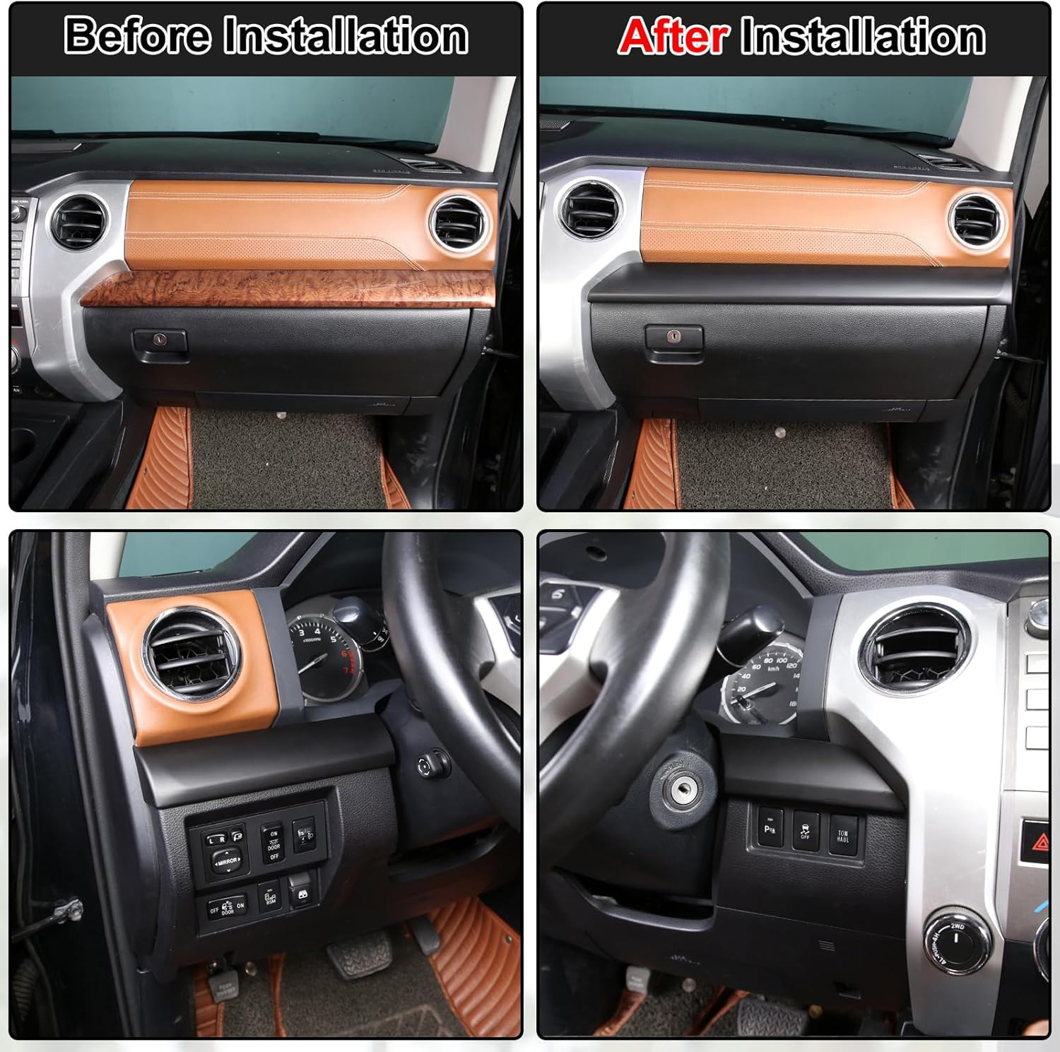3Pcs Car Inner Central Console Dashboard Panel Cover Trim Stickers Fit for Toyot@ Tundra 2014-2021 Center Console Dash Board Trim Frame Protective Cover Molding Trims Sticker Decor ABS Accessories