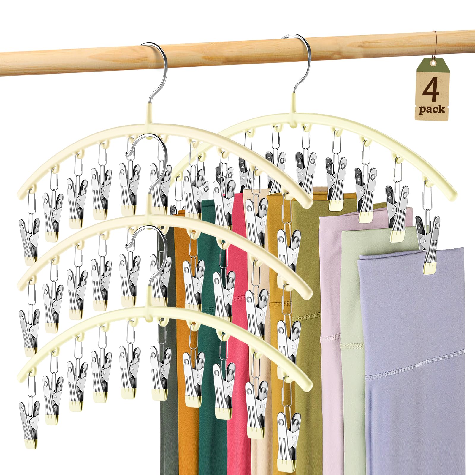 Volnamal Legging Organizer for Closet,4 Pack Metal Yoga Pants Hangers,Ivory