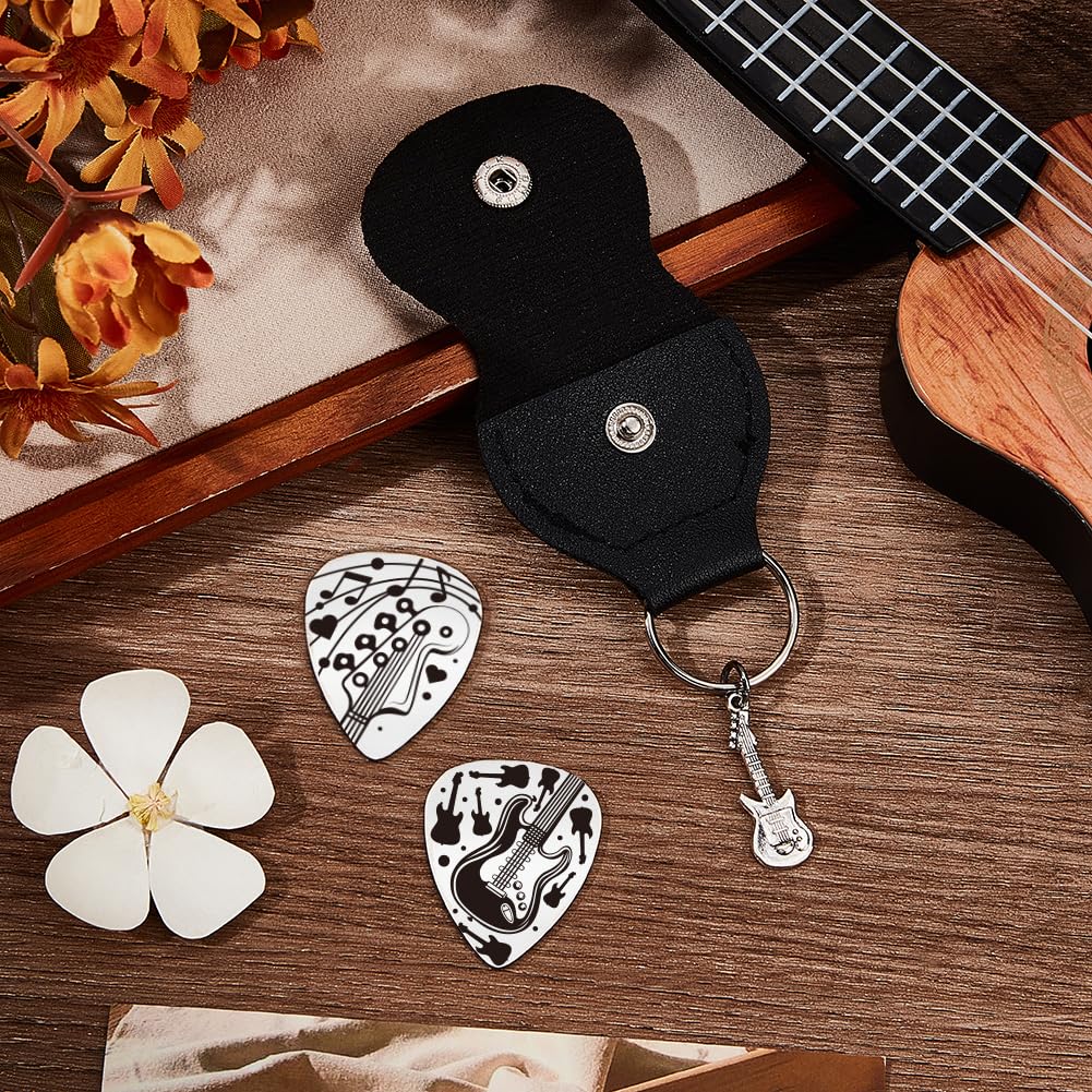 UNICRAFTALE about 2pcs Guitar Picks Gifts Stainless Steel Guitar Picks Music Note Plectrum Guitar Set including PU Leather Case Guitar Pattern Personalized Plectrum Guitar Accessories for Guitar Players - Image 4