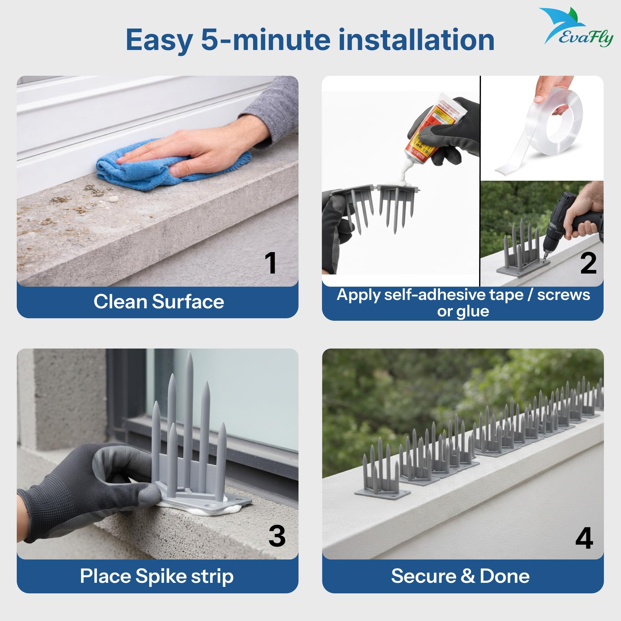 Evafly Bird Spikes - Pigeon Deterrent -3