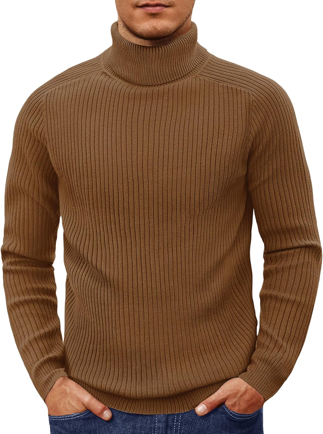 Cotrasen Men's Knit Turtleneck Sweater Ribbed Long Sleeve Solid Pullover Sweater Casual Winter Thermal Sweater Tops - Image 2