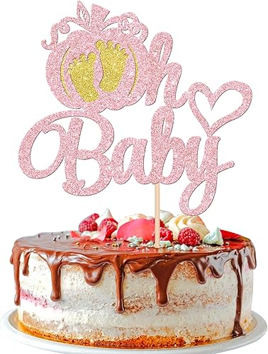 Miniatura 1 de 1 pieza de decoración de pastel de calabaza Oh Baby con purpurina, pies de corazón con purpurina, para baby shower, tema de otoño, baby shower,