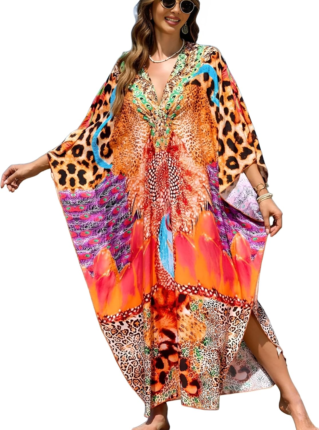 Women 2025 Summer Kaftan Dresses Plus Size Bathing Suit Cover Up Moo Moos Beach Dress for Swimwear Caftan Dress