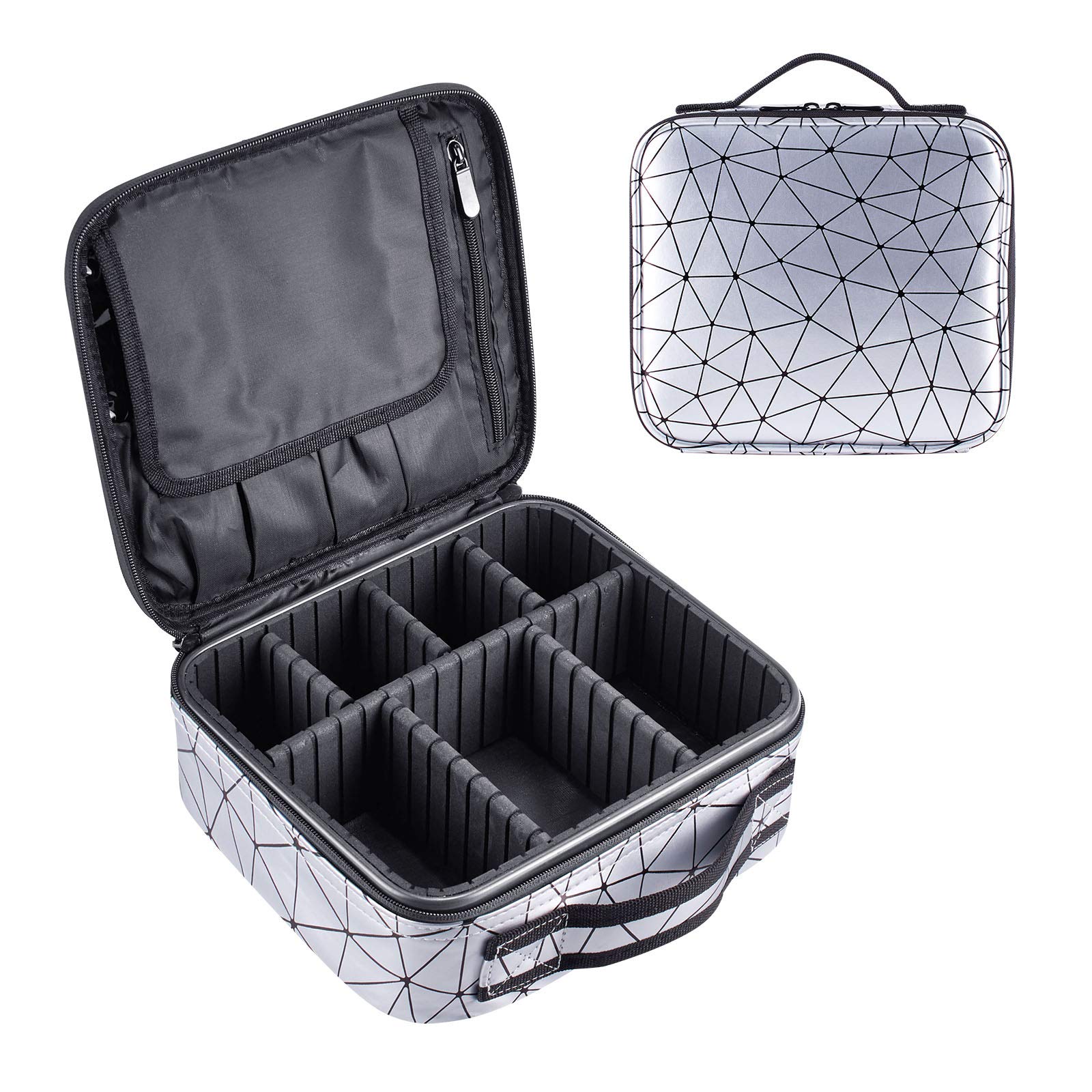 Travel Makeup Train Case Make Up Cosmetic Organizer Bag Makeup Tool Storage with Adjustable Compartments for Women Makeup Brush Toiletry Jewelry Digital Accessories