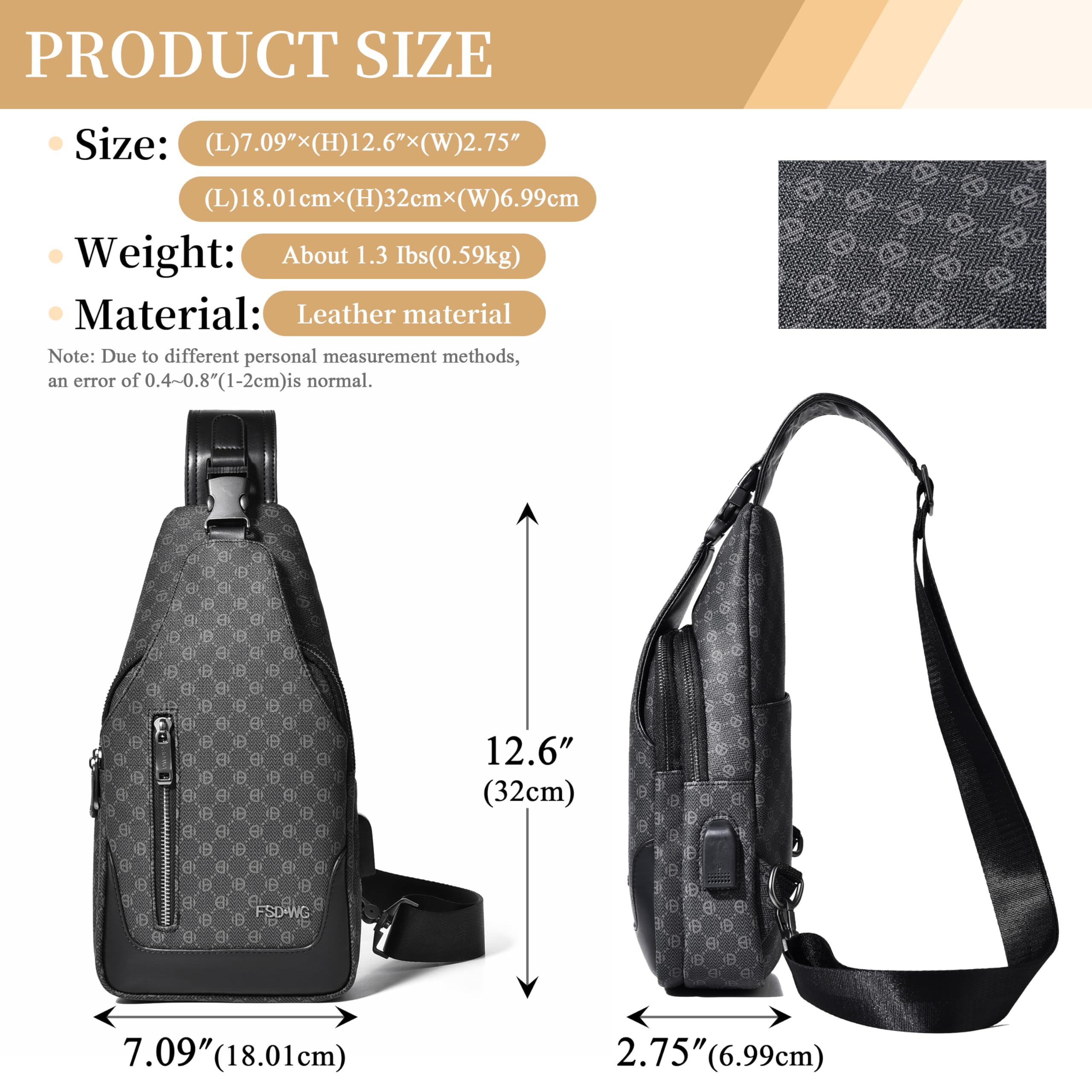 FSD WG - Mochila bandolera para hombre, bolsa de pecho cruzada, bolsa de hombro para viajes, senderismo, resistente al agua