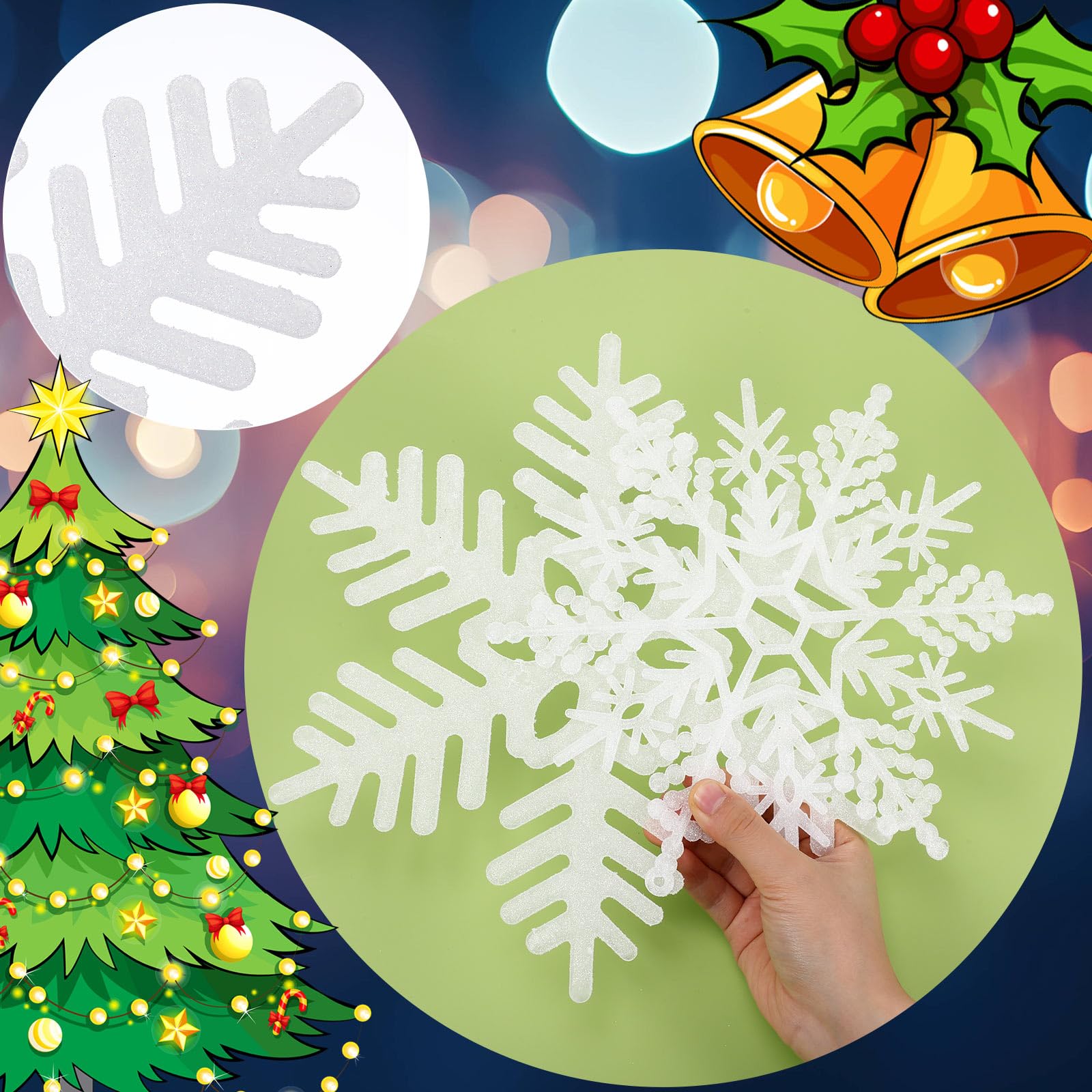 Hungdao Lot de 12 grandes décorations de Noël à suspendre en forme de flocon de neige 3D pailleté pour sapin de Noël, anniversaire, Nouvel An, 40,6 cm/30,5 cm/25,4 cm/17,8 cm/15,2 cm/15,2 cm (blanc)