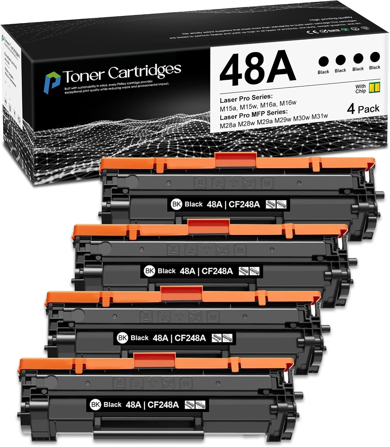 48A Toner Cartridge (4-Pack,Black) Compatible 48A CF248A Toner Cartridges Replacement for HP Laser Pro M15w M15a M16w M16a M28w M28a M29a M29w M30w M31w Printer