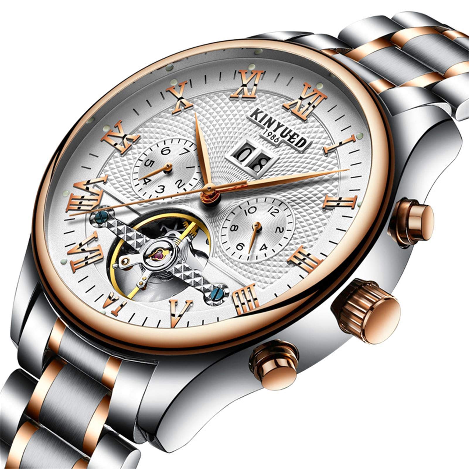 JTTM Automatic Men's Mechanical Watches Tourbillon Stainless Steel Analog Waterproof Wrist Watch for Men, Self Wind, Luminous Dial, Business Style