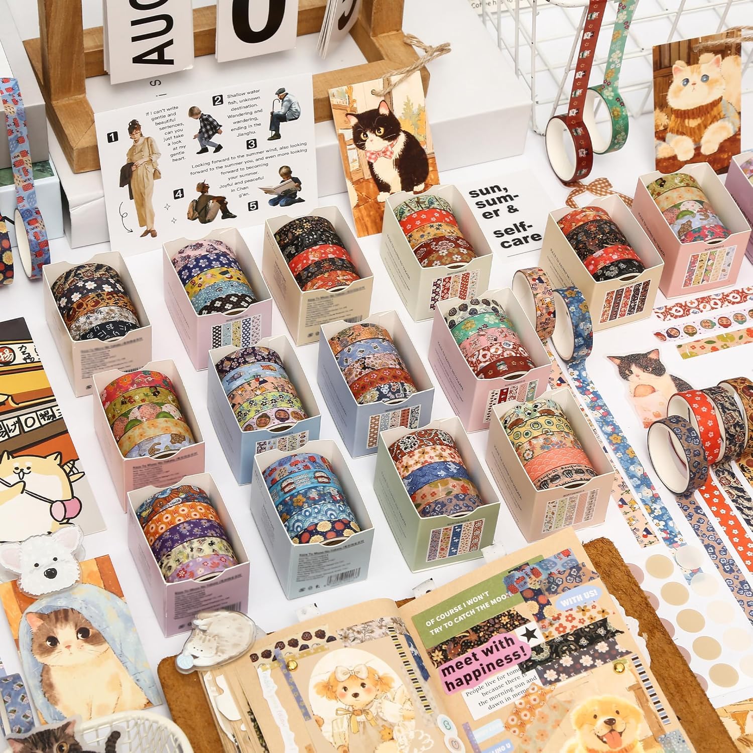 Zestaw 60 rolek taśmy Washi, sztuka retro, dekoracyjna taśma maskująca, podstawowe wzory, kolorowa taśma klejąca do majsterkowania, pamiętnika, planera, scrapbookingu, opakowania (kimono
