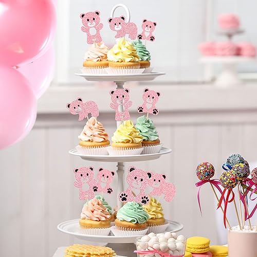 Miniatura 6 de Gyufise 24 piezas de decoración de fiesta de cumpleaños de oso para baby shower, We Can Bearly Wait Cupcake Toppers Decoración de mesa, accesorios