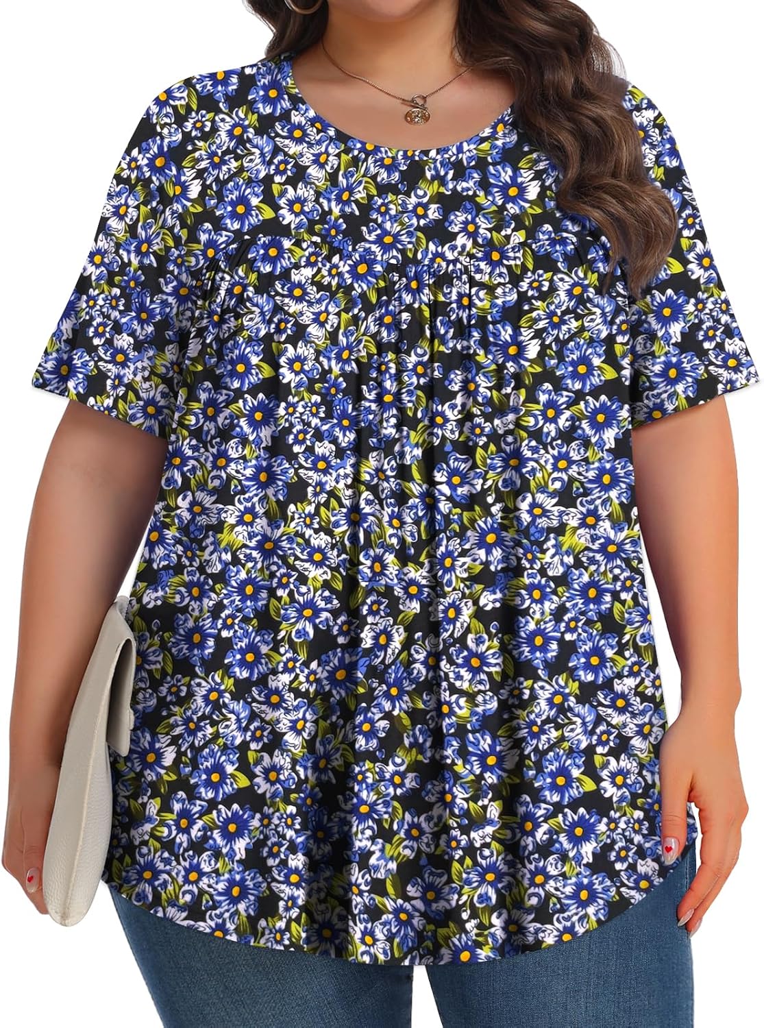 Womens Plus Size Tops Tunic Short Sleeve Crew Neck Shirts Casual Soft Blouse 1X-5X - Image 3