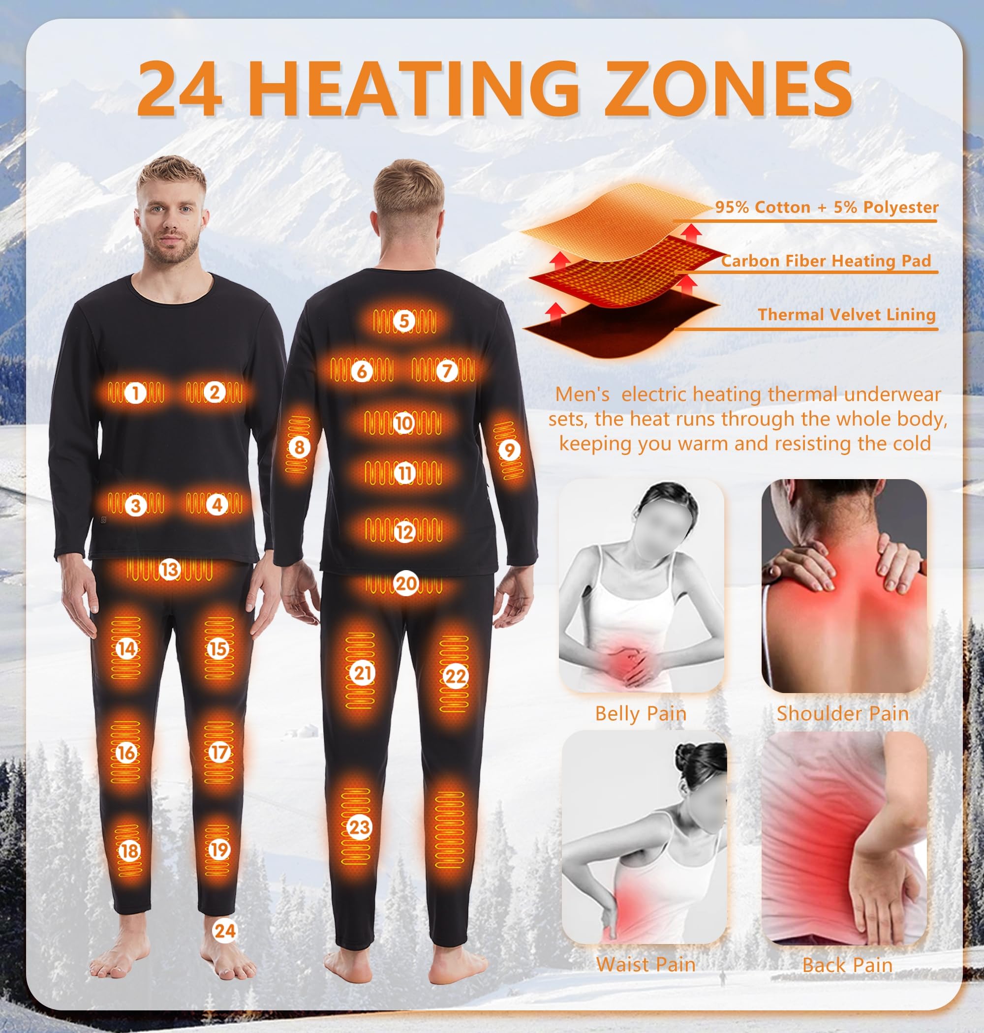 Komplet bielizny termoaktywnej 24 strefy, męski komplet termoaktywny Long Jong z koszulą termiczną i spodniami na polowanie