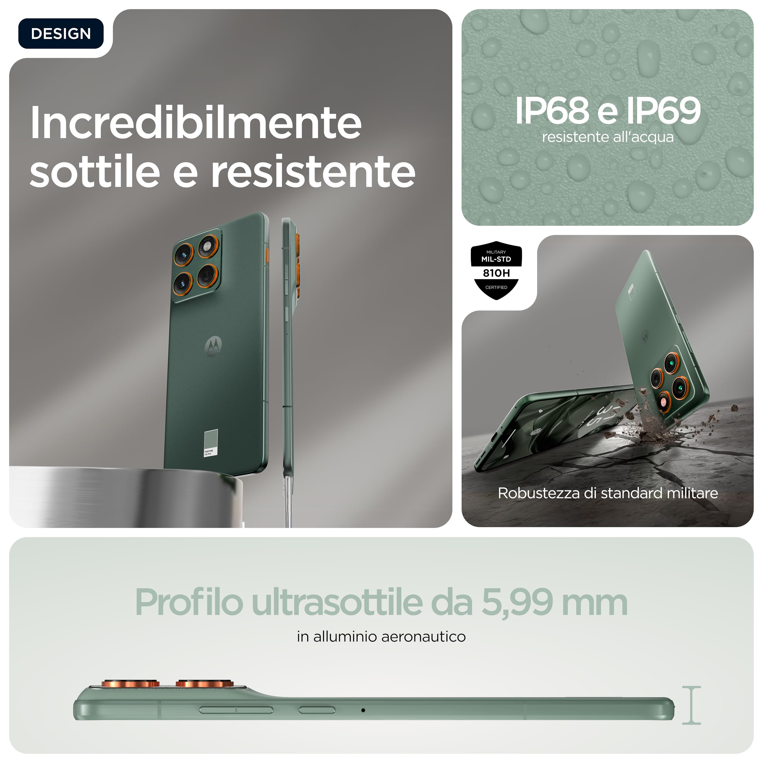 Motorola edge 70 con Moto AI (12/512GB, Tripla fotocamera da 50MP + flicker sensor, selfie 50MP, ultra sottile 5.99mm, 4800mAh Silicon-Carbon, Display 6.67" Super HD 120Hz, PANTONE Lily Pad