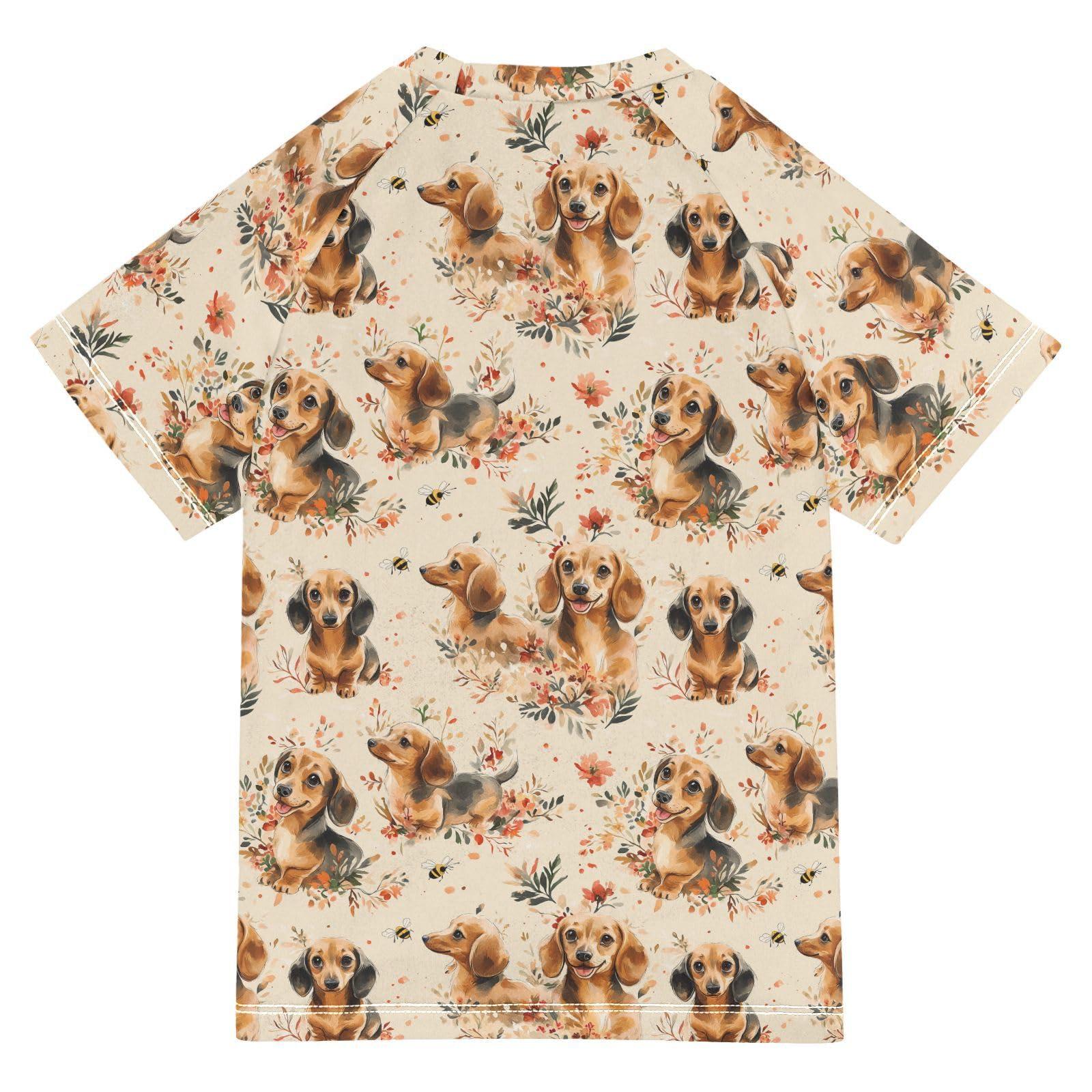 KLL Little Girls Bathing Suitt Short Sleeve Rashguard Girls 3T Cartoon Cute Dachshund Dog Brown