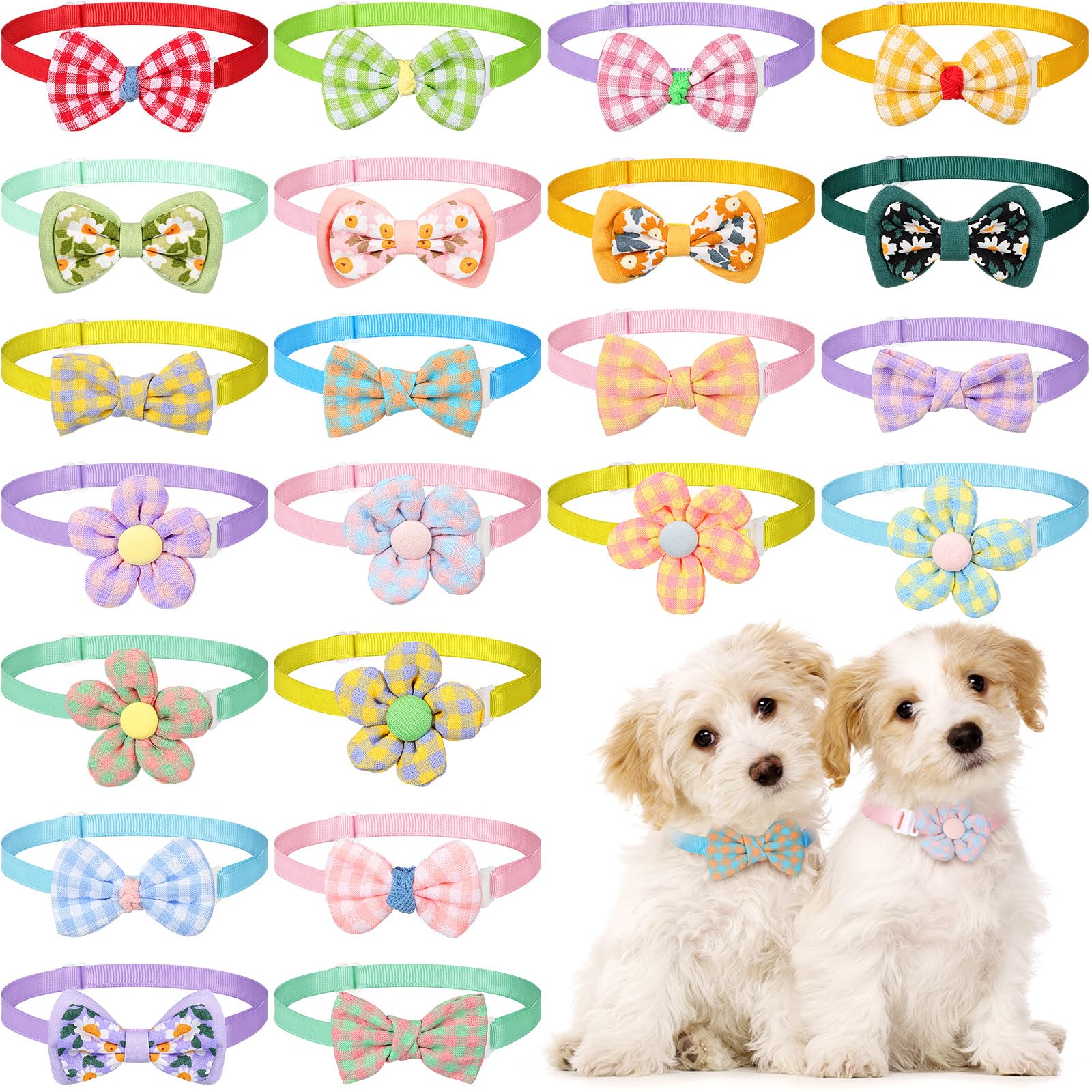 Saintrygo 22 Pack Dog Bow Tie Collar - Adjustable Bowtie, Flower Neck Tie for Medium Small Dog Cat Puppy(Fresh)