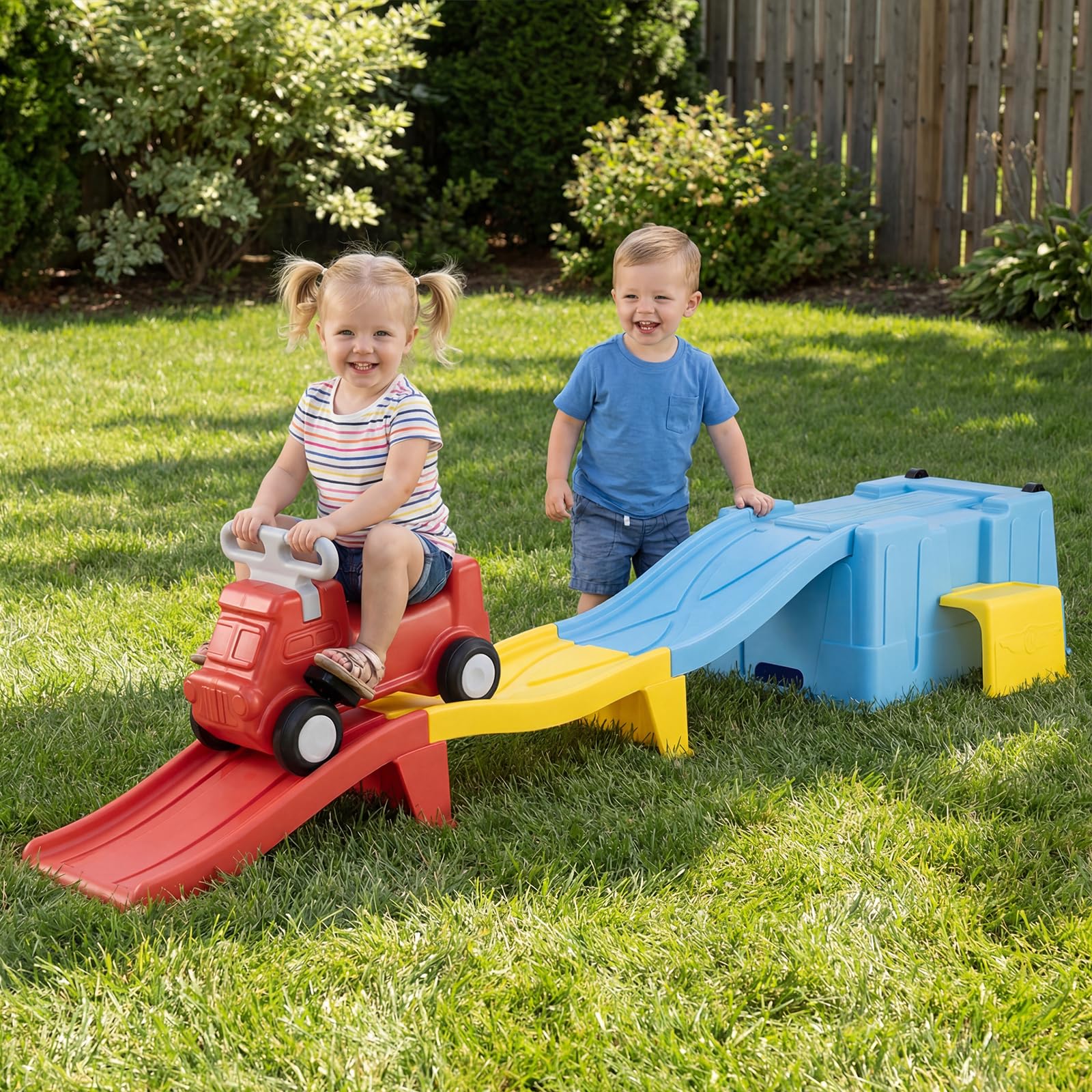 COSTWAY Macchina Cavalcabile con Scivolo, per Bambini 3 Anni+ (Blu) | Auto per Bambini con Scivolo e Vano Portaoggetti con Rotelle, Auto a Spinta per Interno ed Esterno , Portata 68 kg