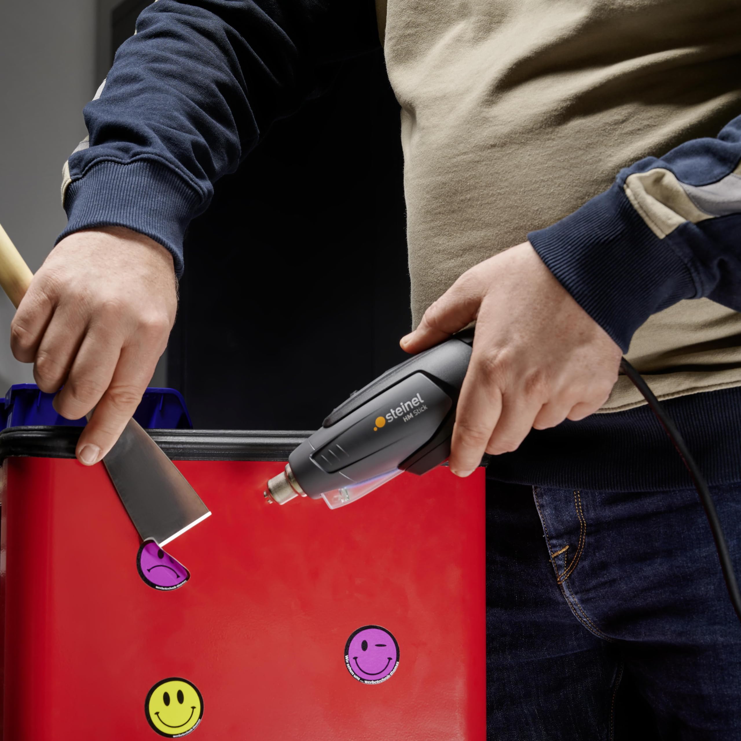 Steinel Mini pistola de aire caliente HM Stick, incluye 4 boquillas, 350 W, 400°-500°C, luz de trabajo LED, pistola de aire caliente para bricolaje y modelismo