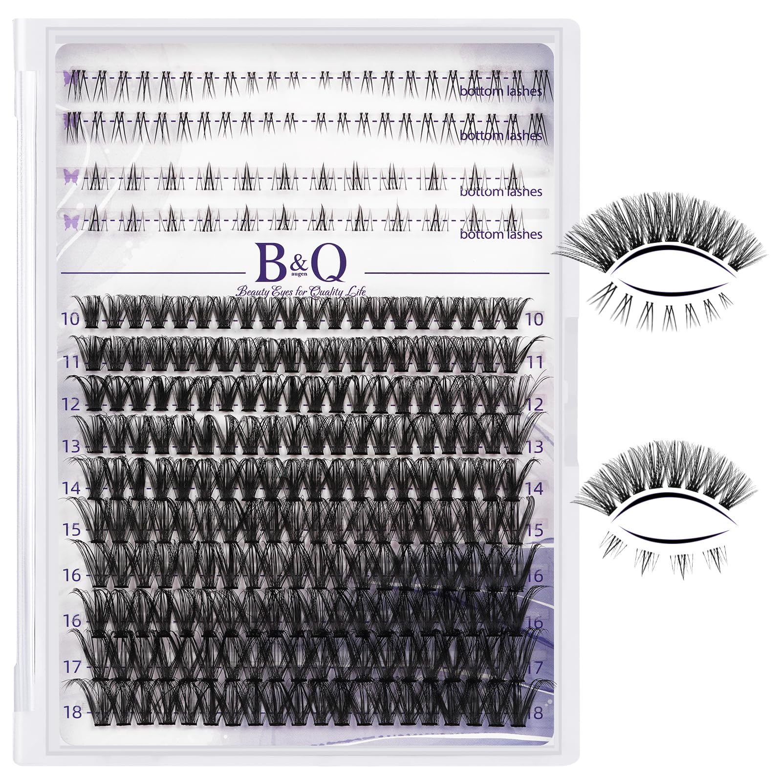 B Qaugen Lash Clusters with Bottom Lashes 10-18mm 40D D Curl Individual Lashes Cluster Eyelash Clusters Wispy with